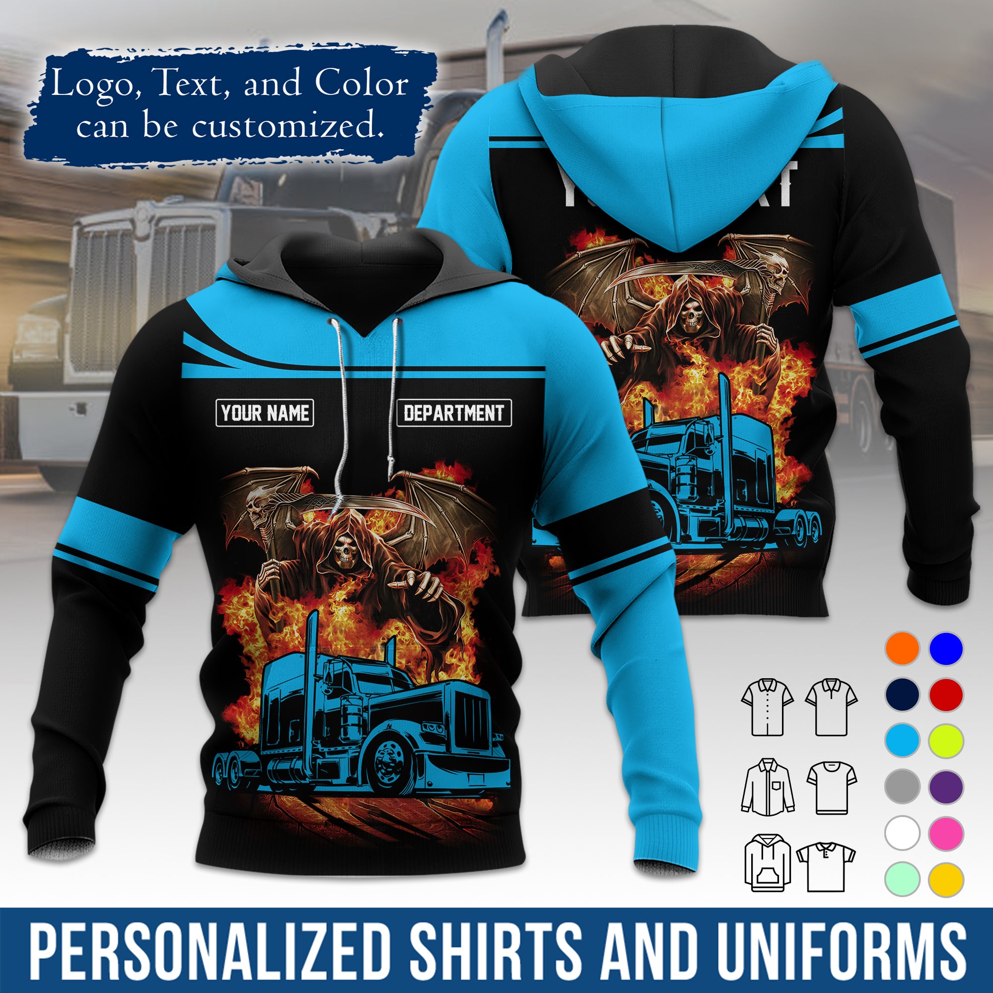Custom Hoodie Uniform for Semi Truck Drivers, Add Your Company Logo, Text & Phone Number HD01