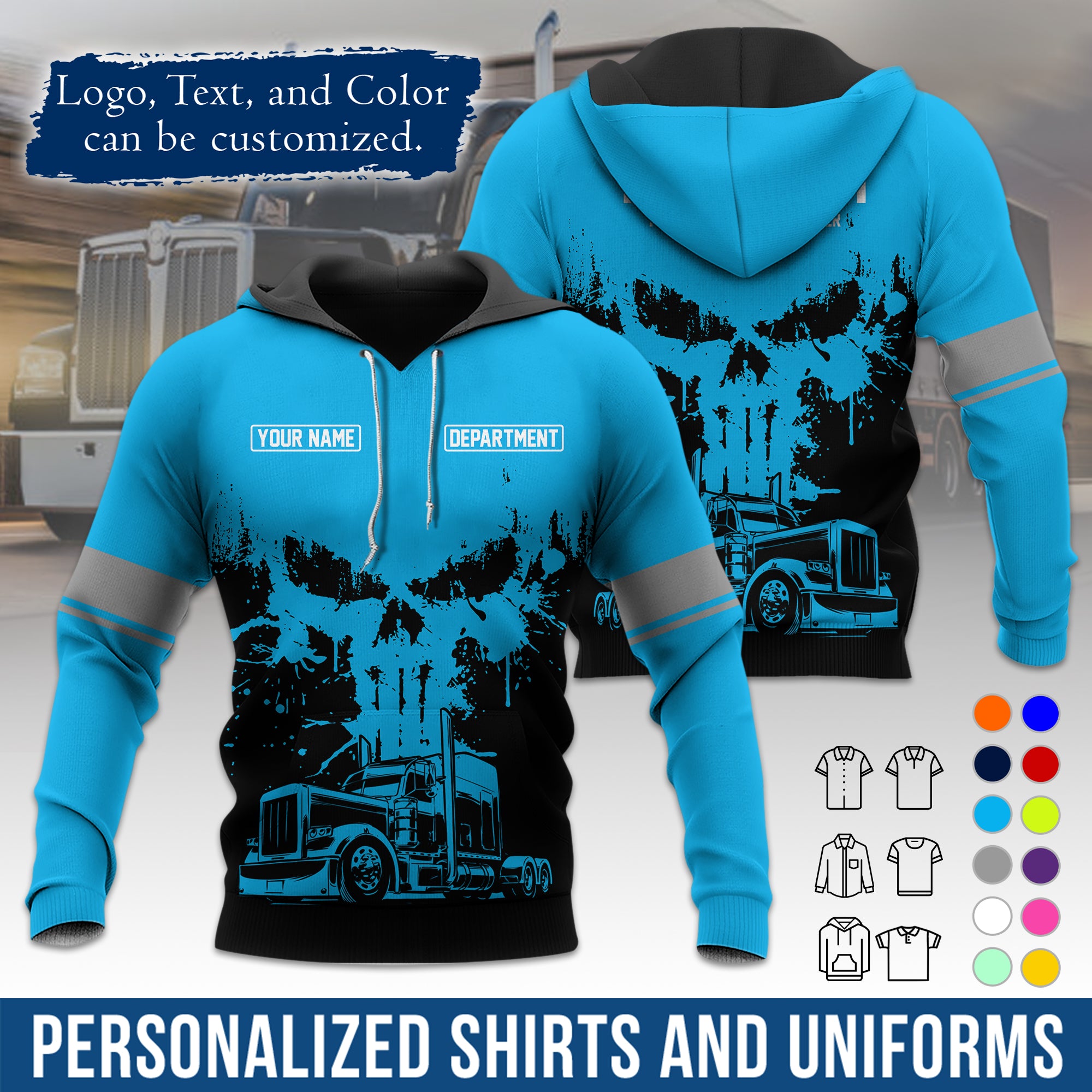 Custom Hoodie Uniform for Semi Truck Drivers, Add Your Company Logo, Text & Phone Number HD04