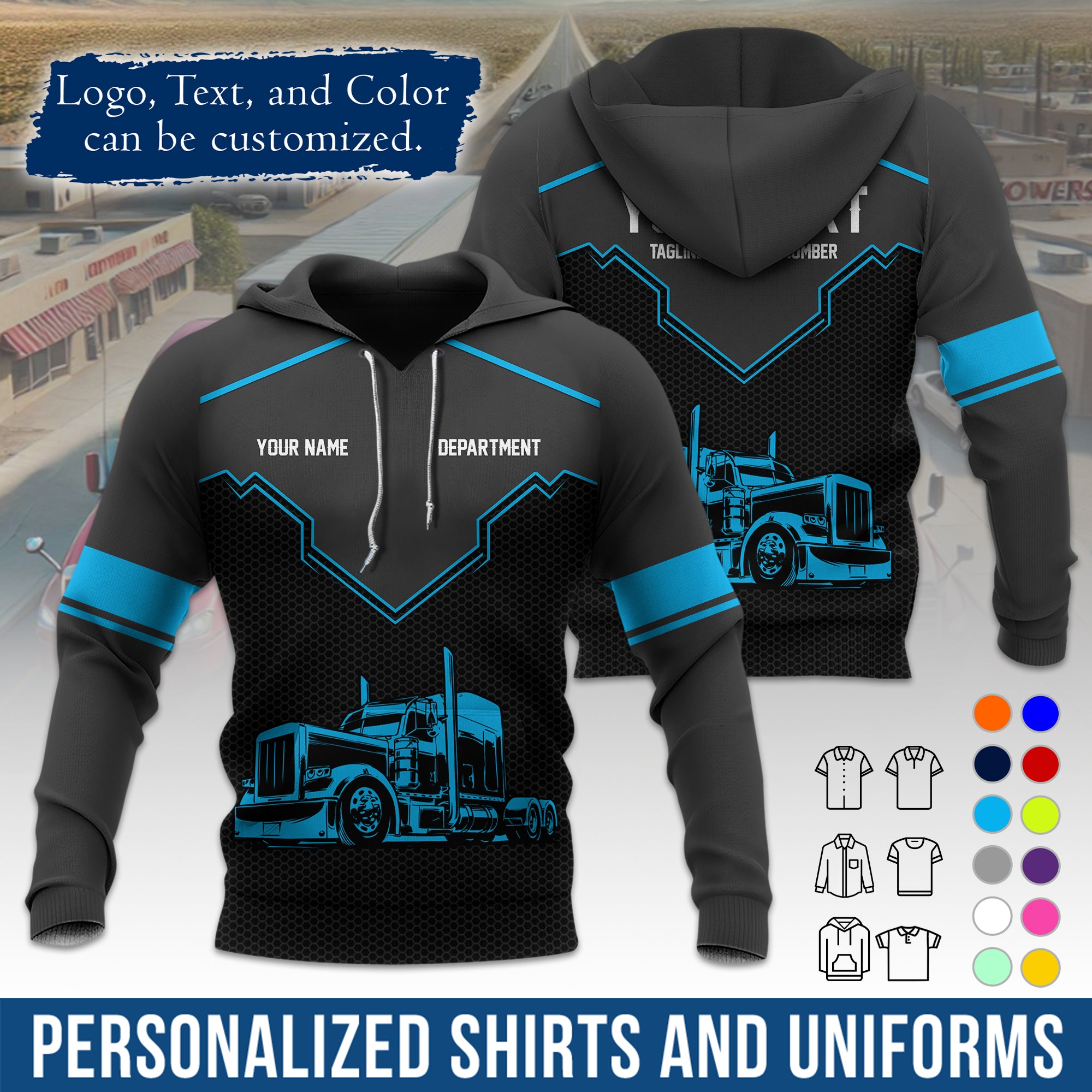 Custom Hoodie Uniform for Semi Truck Drivers, Add Your Company Logo, Text & Phone Number HD08