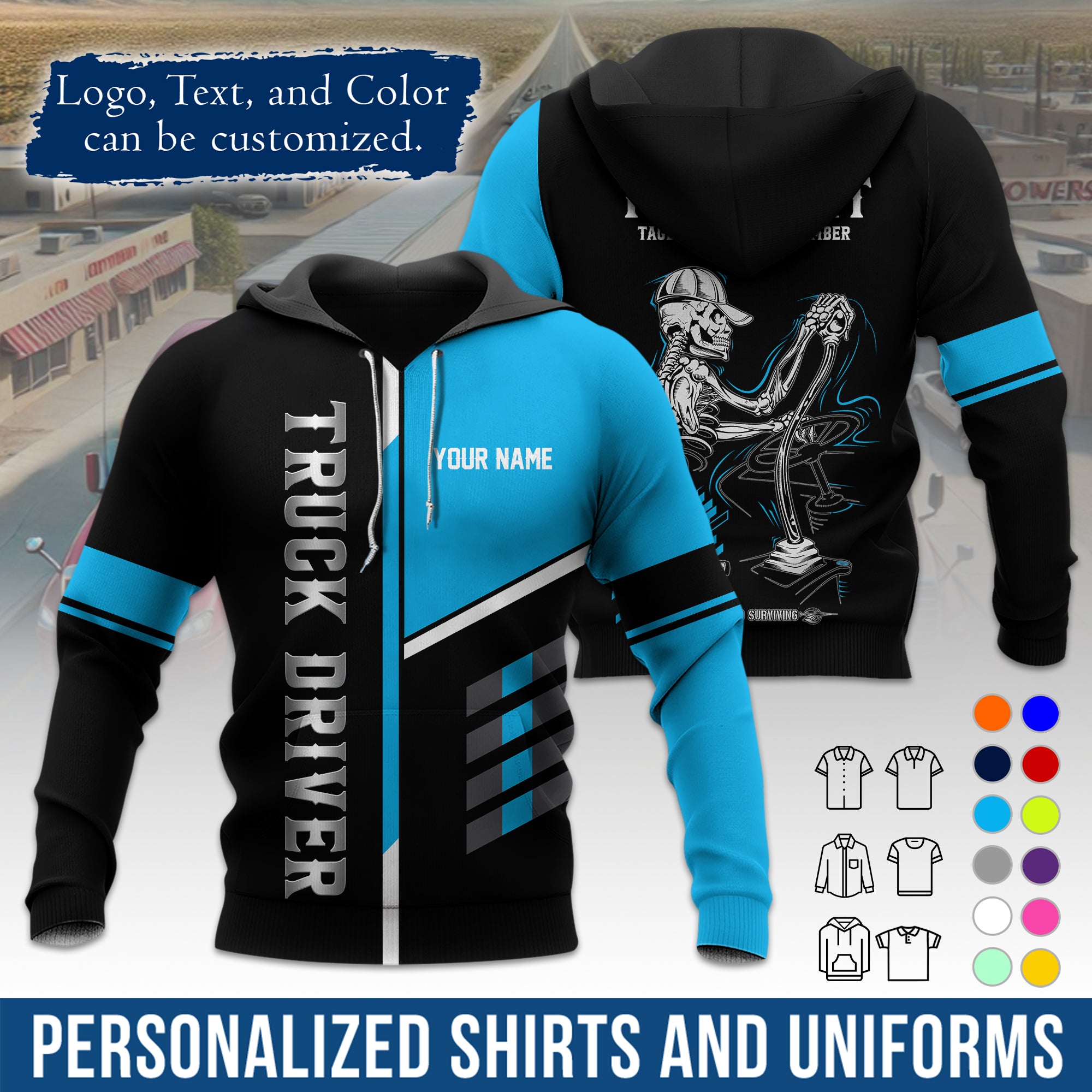 Custom Hoodie Uniform for Semi Truck Drivers, Add Your Company Logo, Text & Phone Number HD07