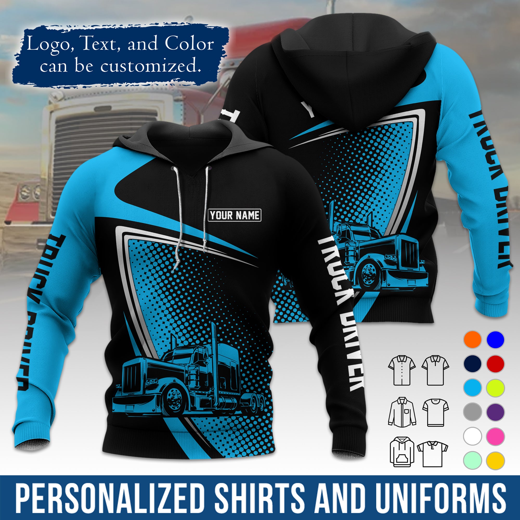 Custom Hoodie Uniform for Semi Truck Drivers, Add Your Company Logo, Text & Phone Number HD02