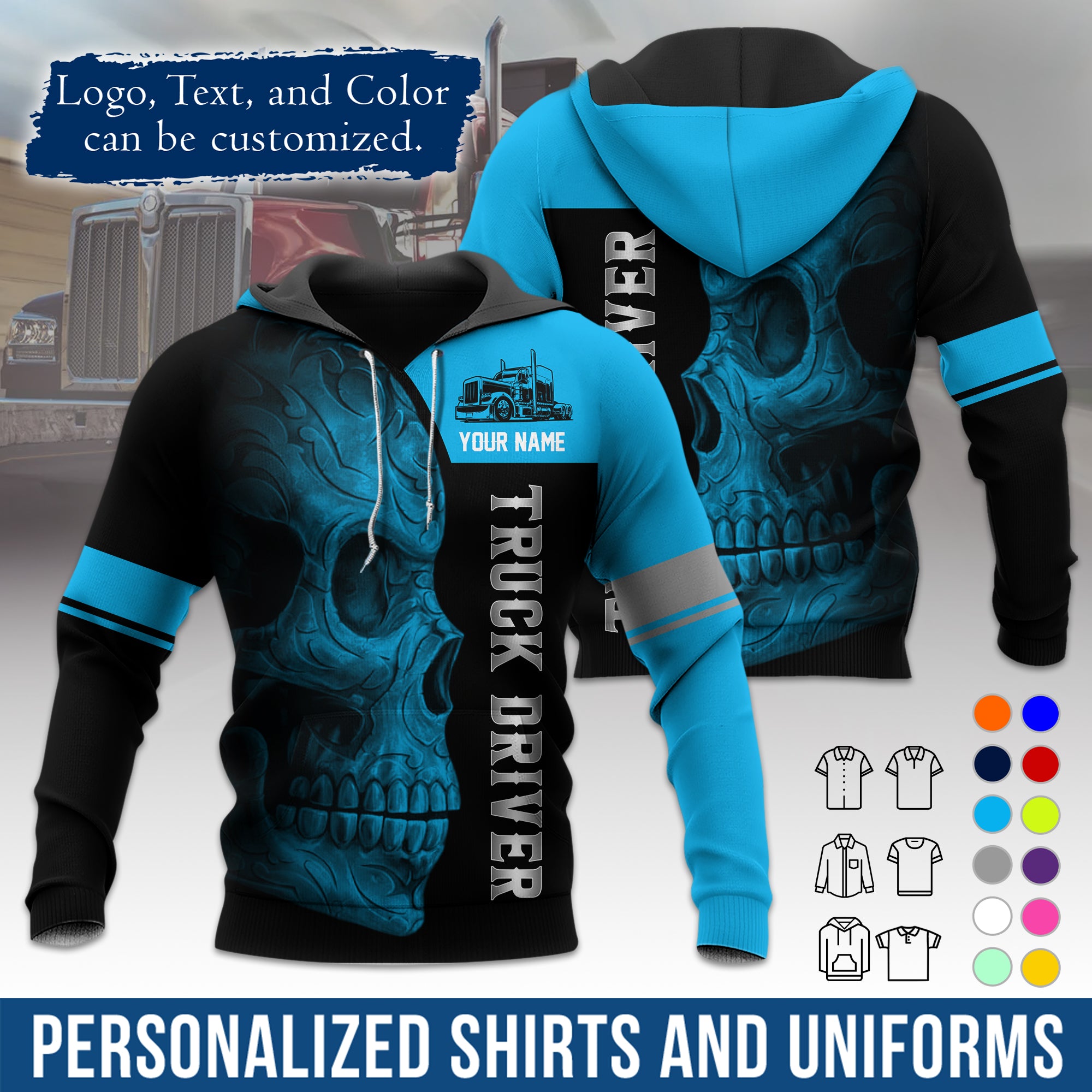 Custom Hoodie Uniform for Semi Truck Drivers, Add Your Company Logo, Text & Phone Number HD06