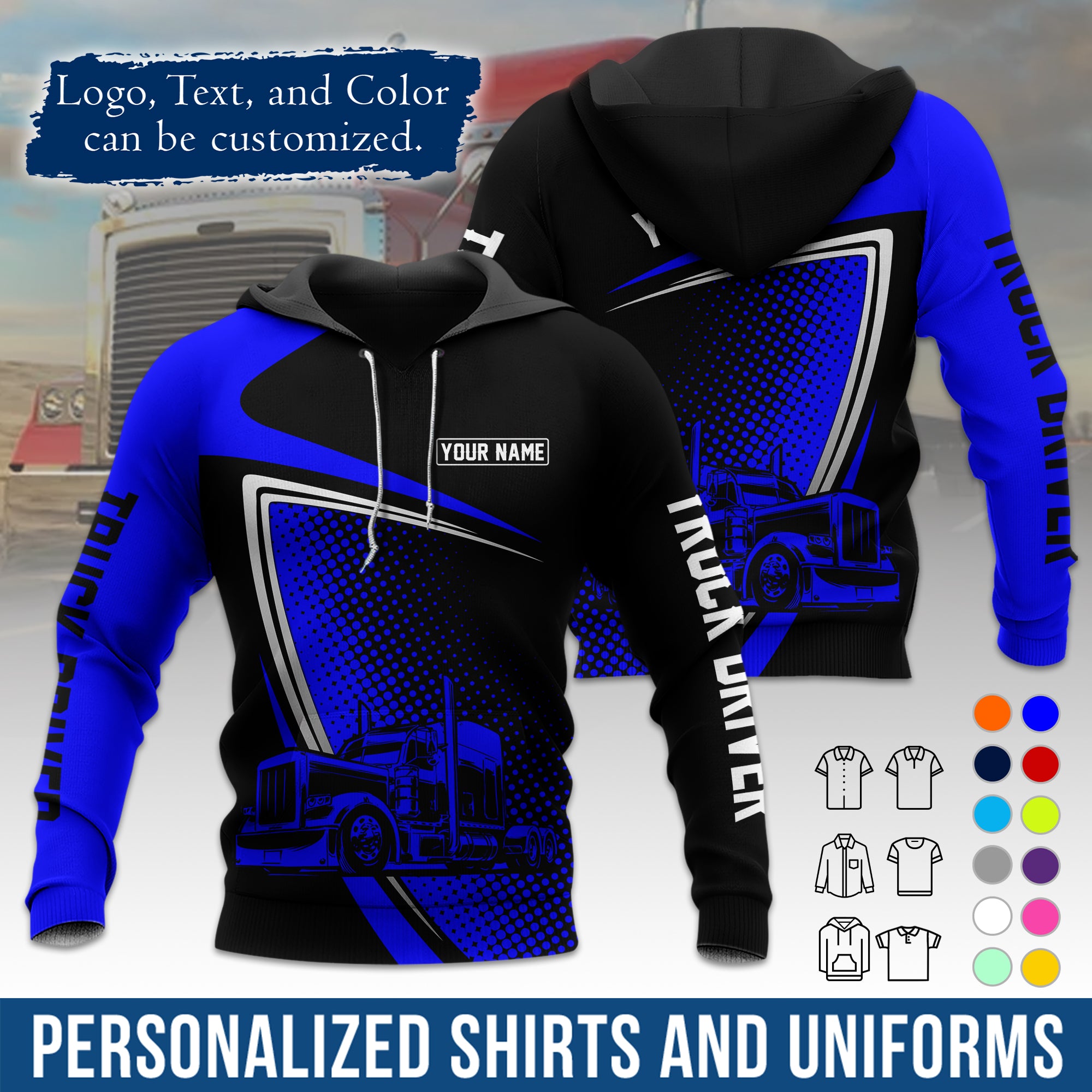 Custom Hoodie Uniform for Semi Truck Drivers, Add Your Company Logo, Text & Phone Number HD02