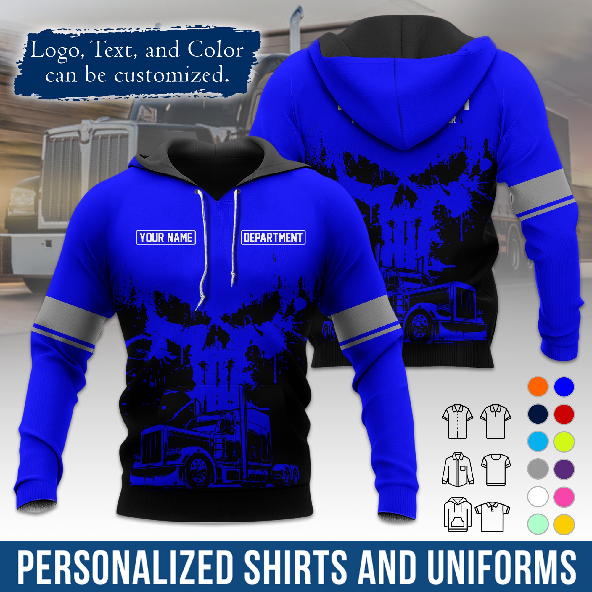 Custom Hoodie Uniform for Semi Truck Drivers, Add Your Company Logo, Text & Phone Number HD04