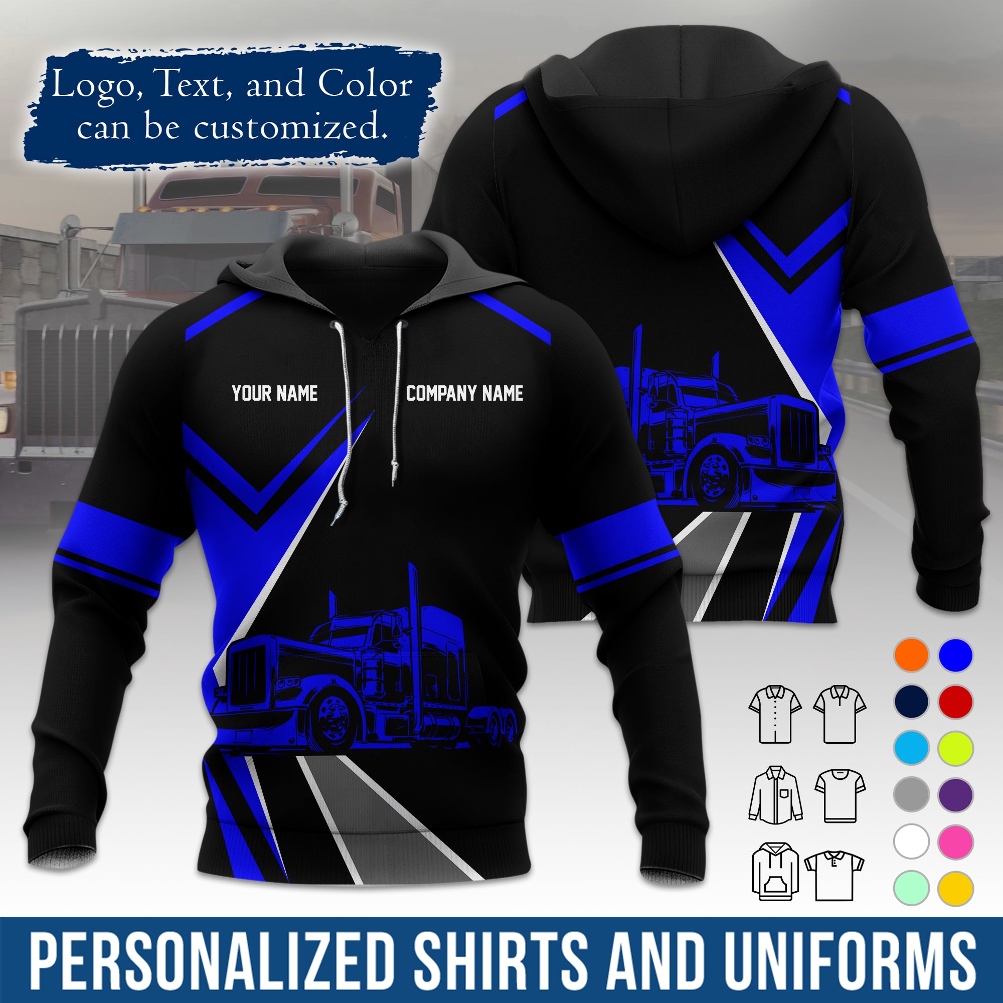 Custom Hoodie Uniform for Semi Truck Drivers, Add Your Company Logo, Text & Phone Number HD05
