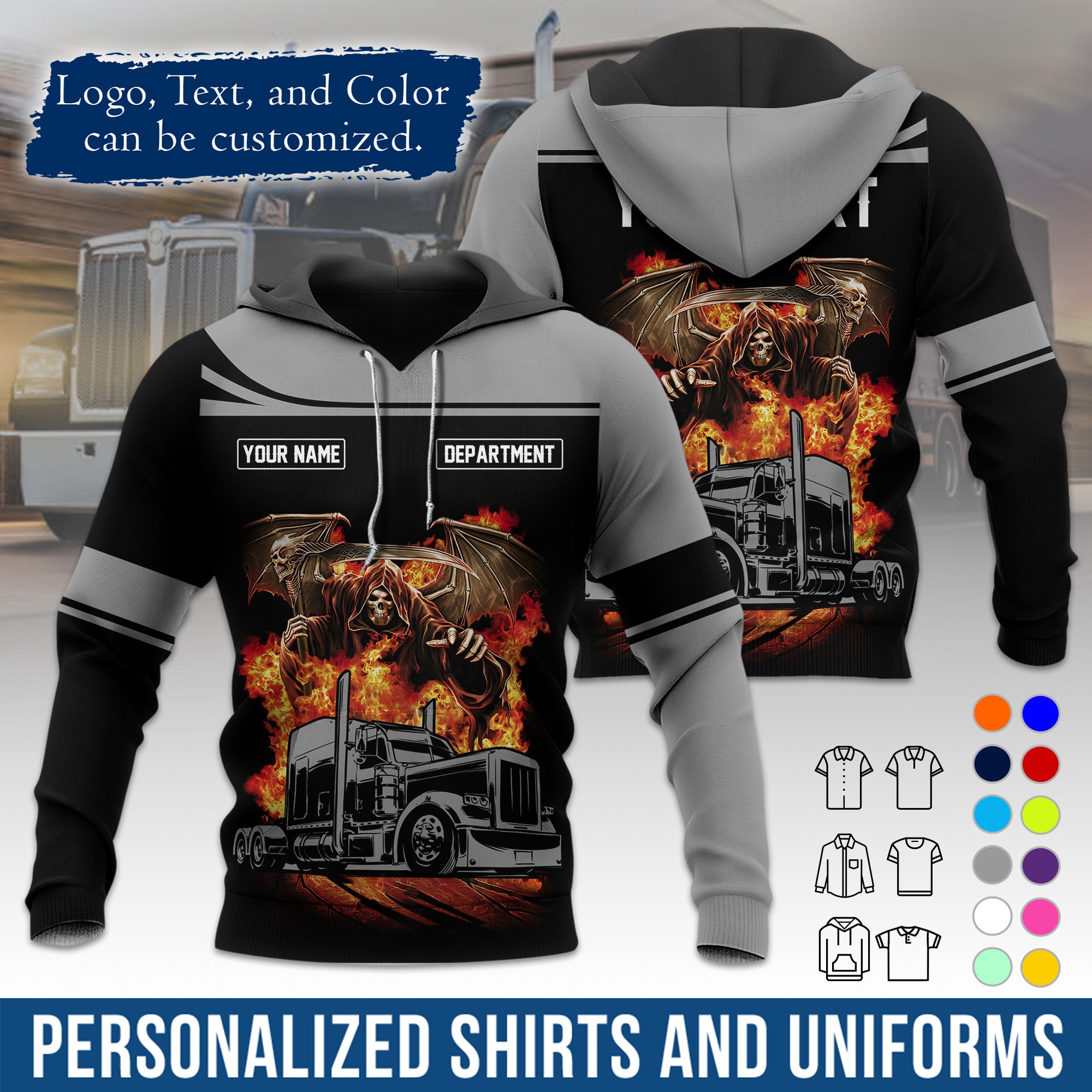 Custom Hoodie Uniform for Semi Truck Drivers, Add Your Company Logo, Text & Phone Number HD01