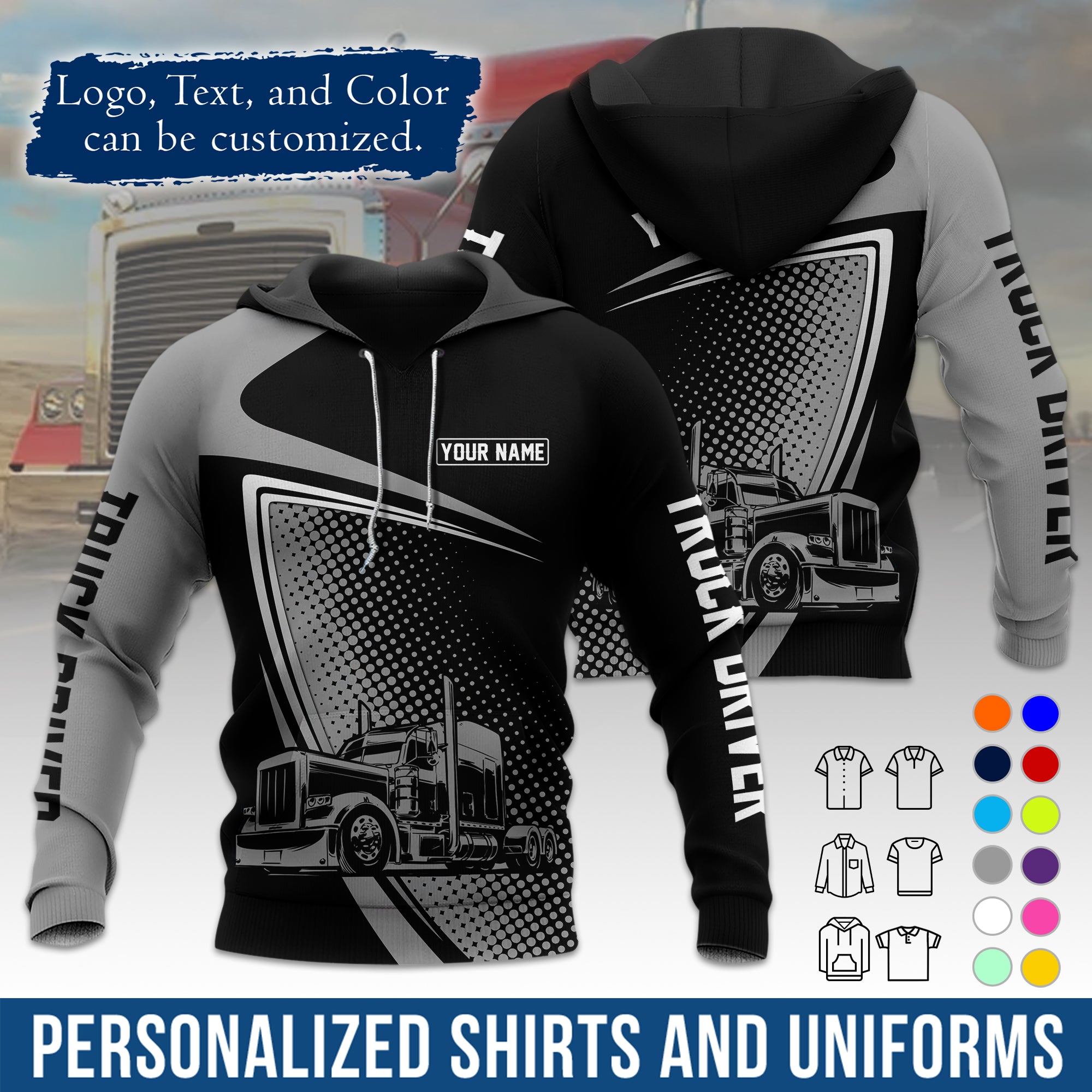 Custom Hoodie Uniform for Semi Truck Drivers, Add Your Company Logo, Text & Phone Number HD02