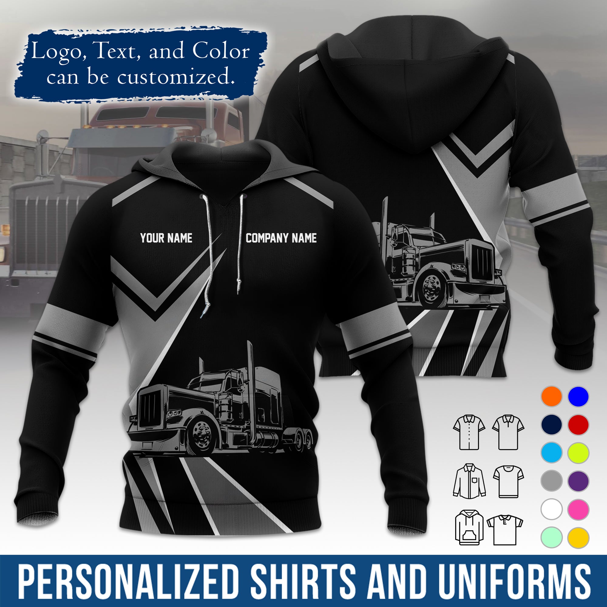 Custom Hoodie Uniform for Semi Truck Drivers, Add Your Company Logo, Text & Phone Number HD05