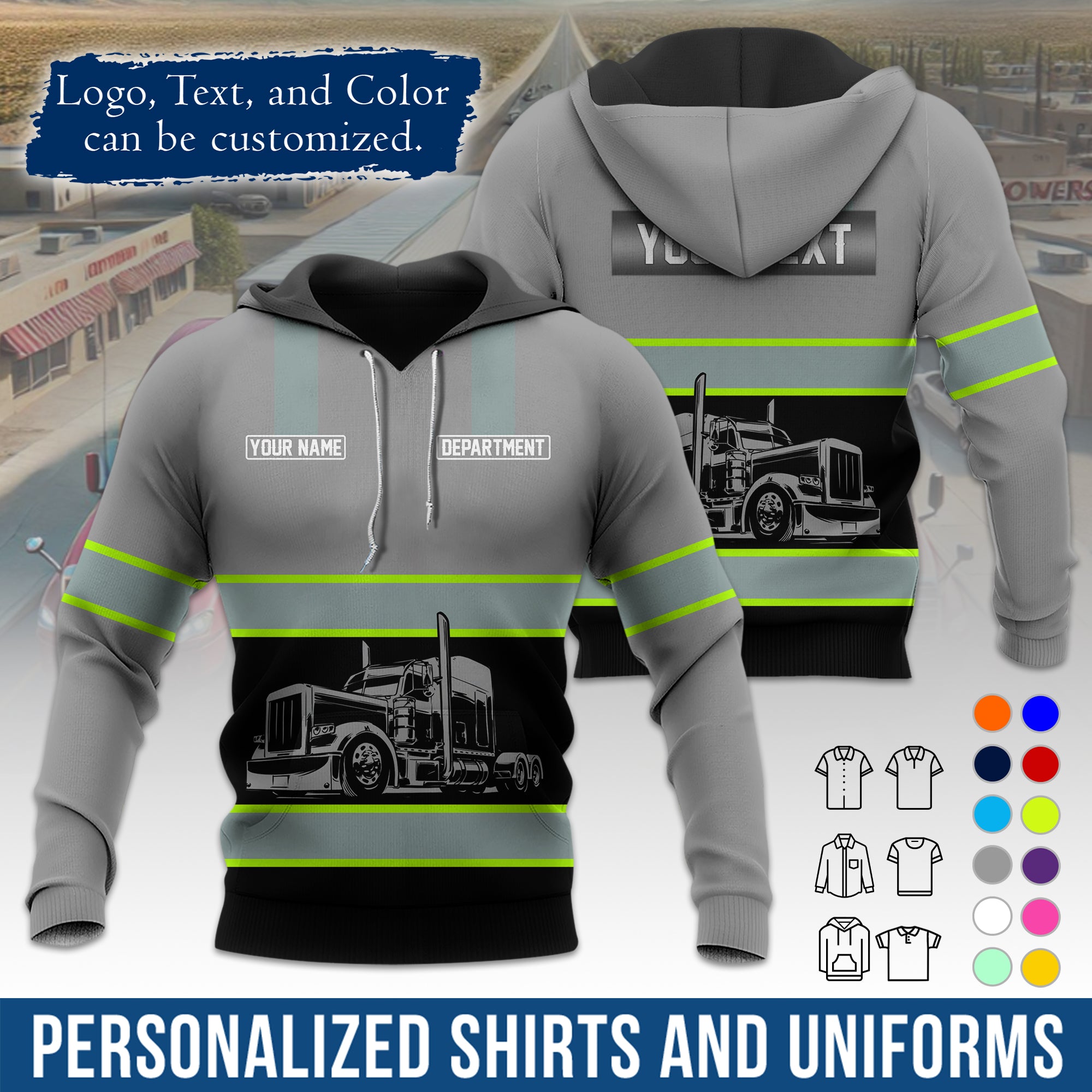 Custom Hoodie Uniform for Semi Truck Drivers, Add Your Company Logo, Text & Phone Number HD09