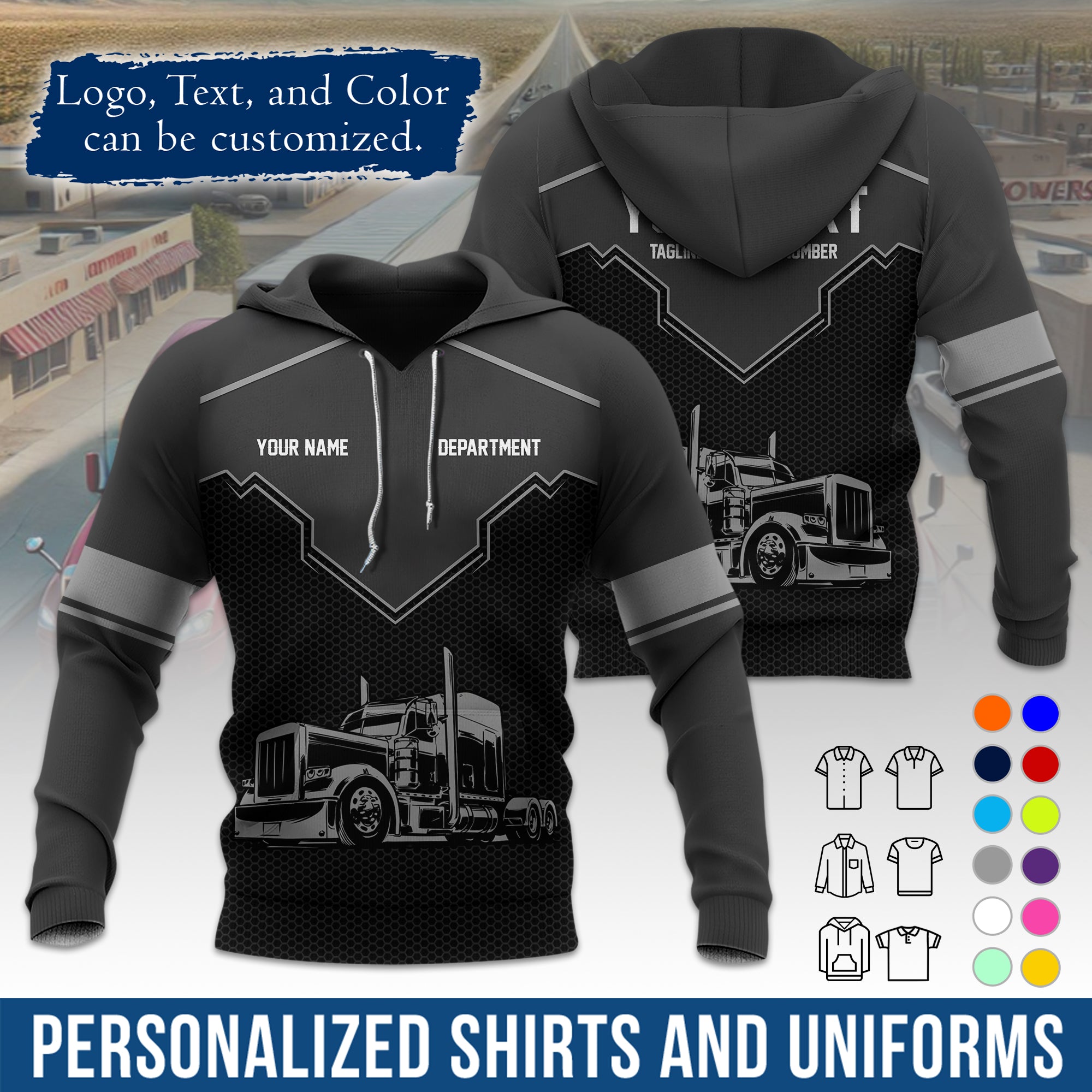 Custom Hoodie Uniform for Semi Truck Drivers, Add Your Company Logo, Text & Phone Number HD08