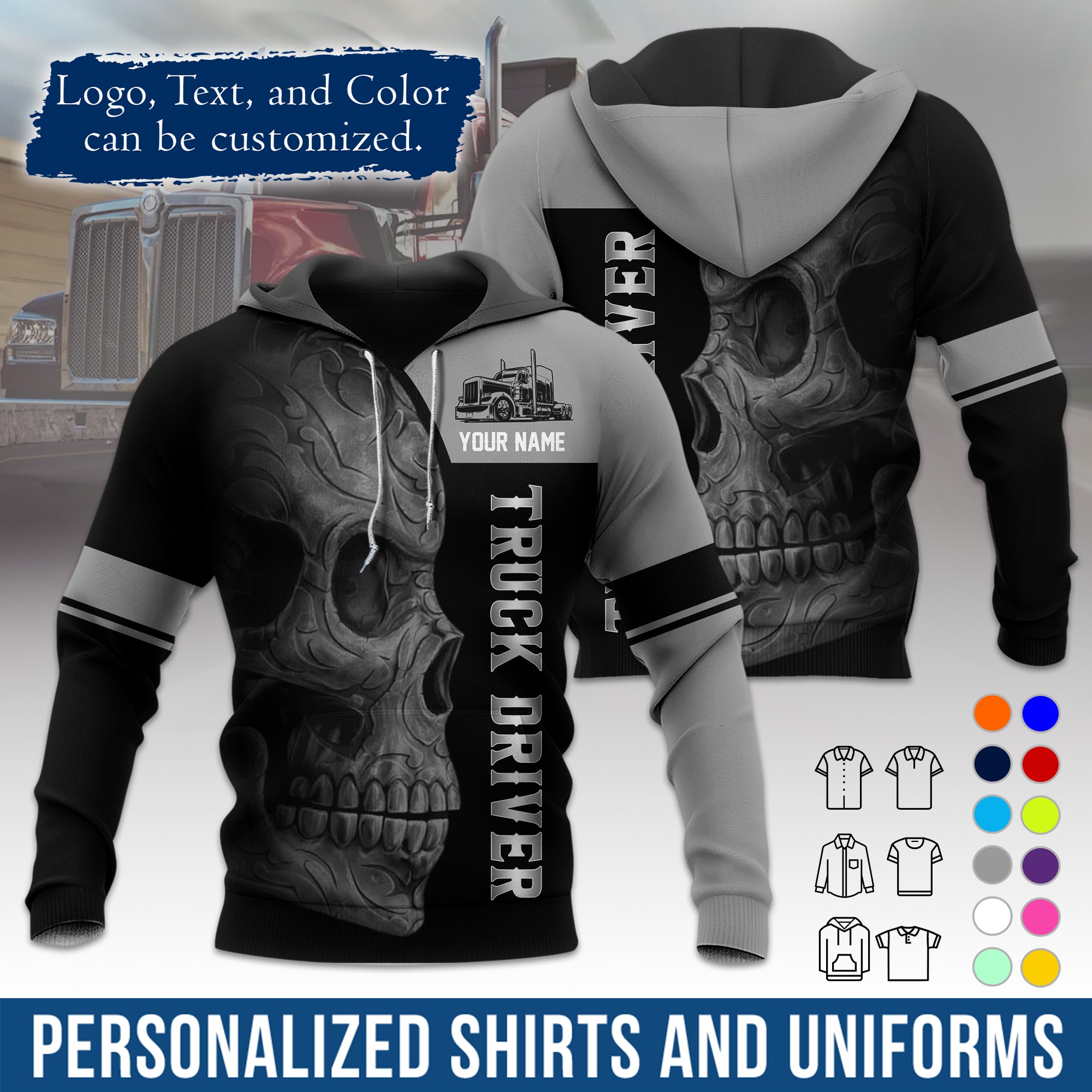 Custom Hoodie Uniform for Semi Truck Drivers, Add Your Company Logo, Text & Phone Number HD06