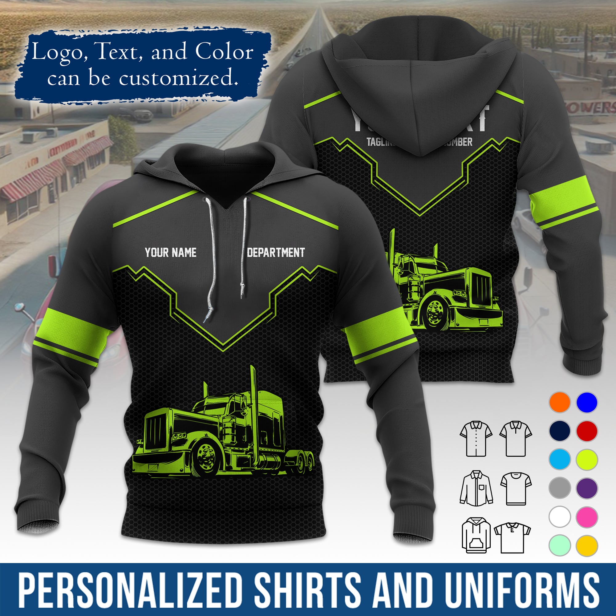 Custom Hoodie Uniform for Semi Truck Drivers, Add Your Company Logo, Text & Phone Number HD08
