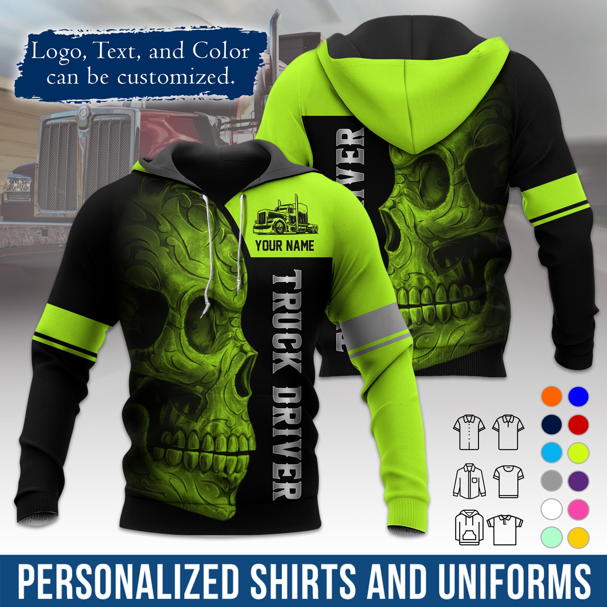 Custom Hoodie Uniform for Semi Truck Drivers, Add Your Company Logo, Text & Phone Number HD06