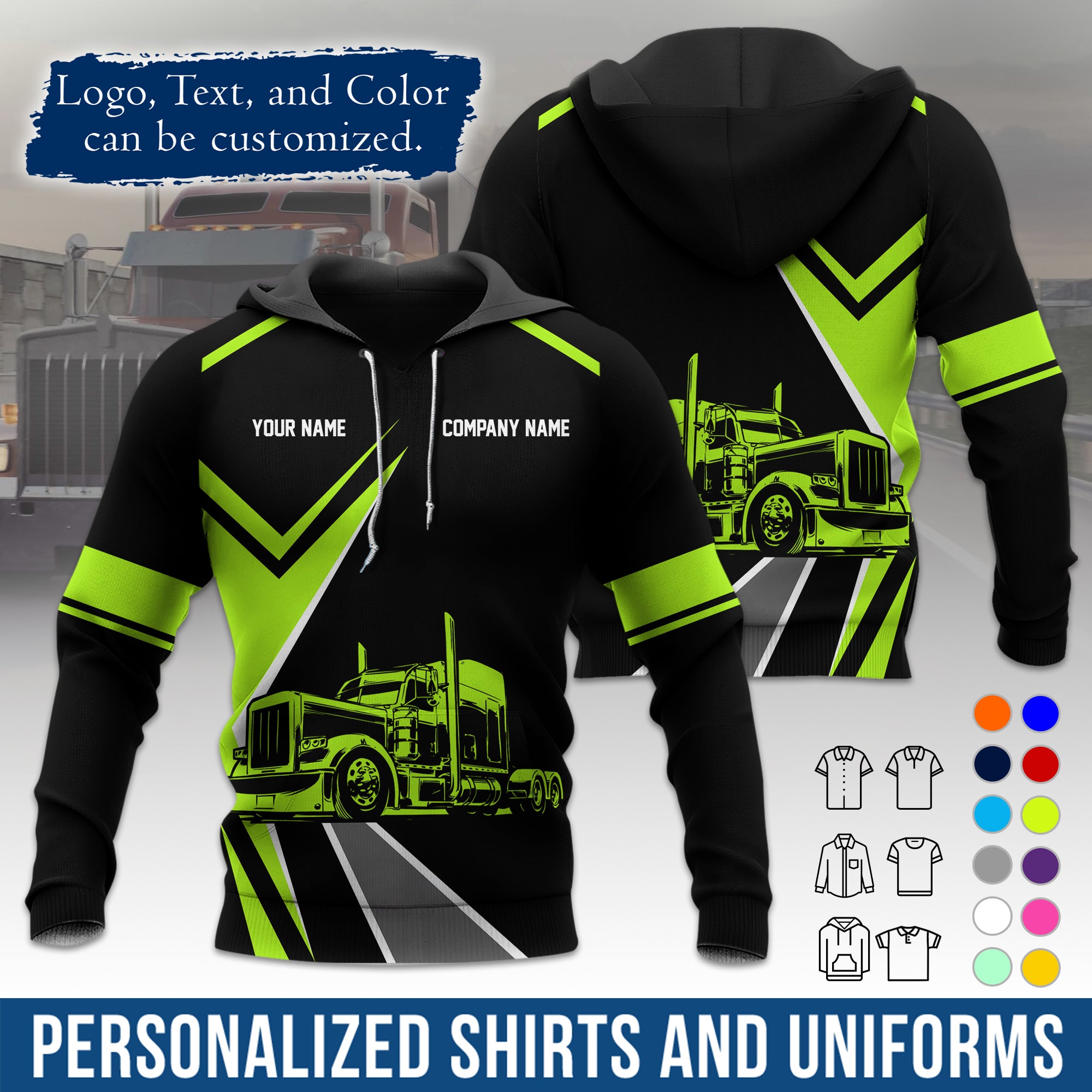Custom Hoodie Uniform for Semi Truck Drivers, Add Your Company Logo, Text & Phone Number HD05