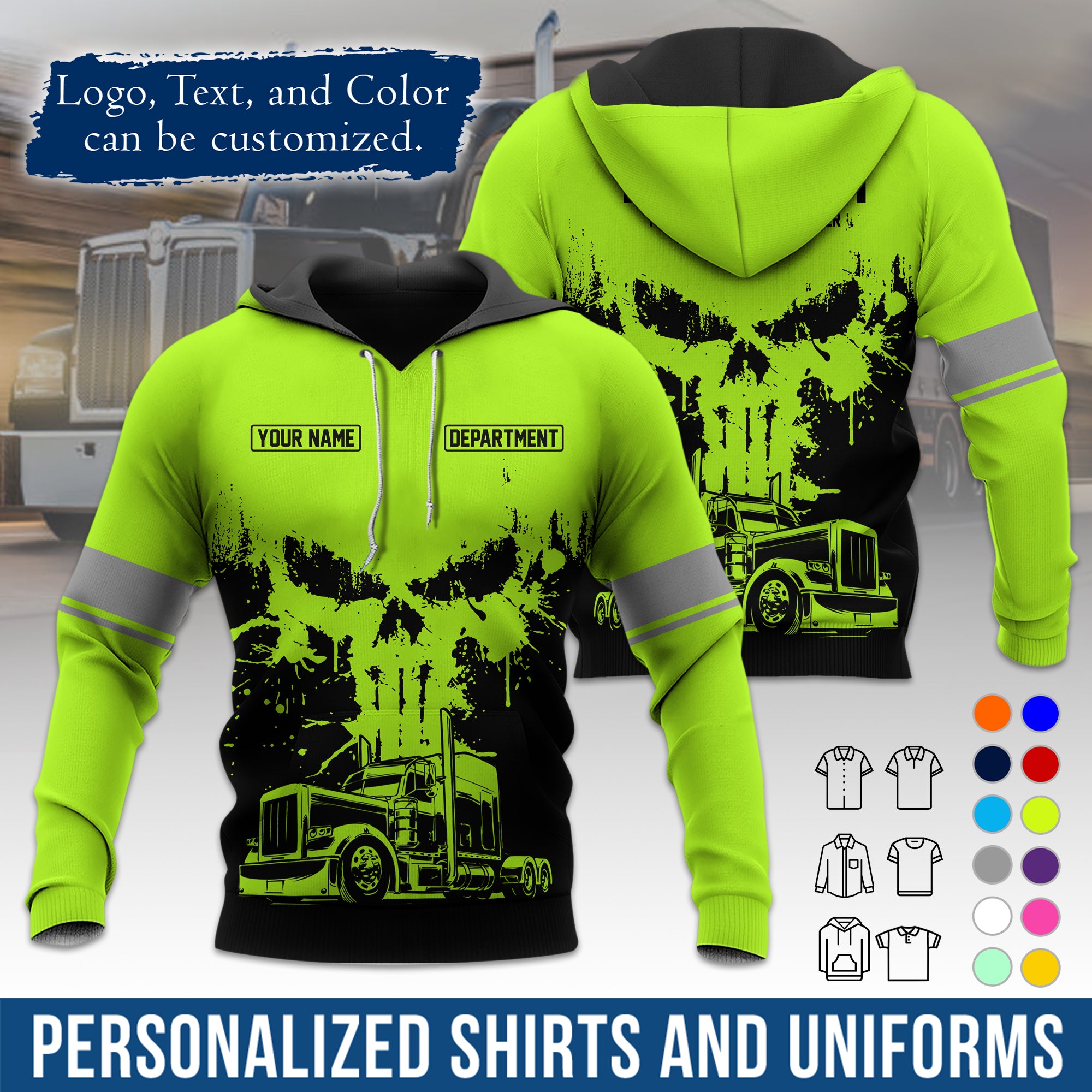 Custom Hoodie Uniform for Semi Truck Drivers, Add Your Company Logo, Text & Phone Number HD04