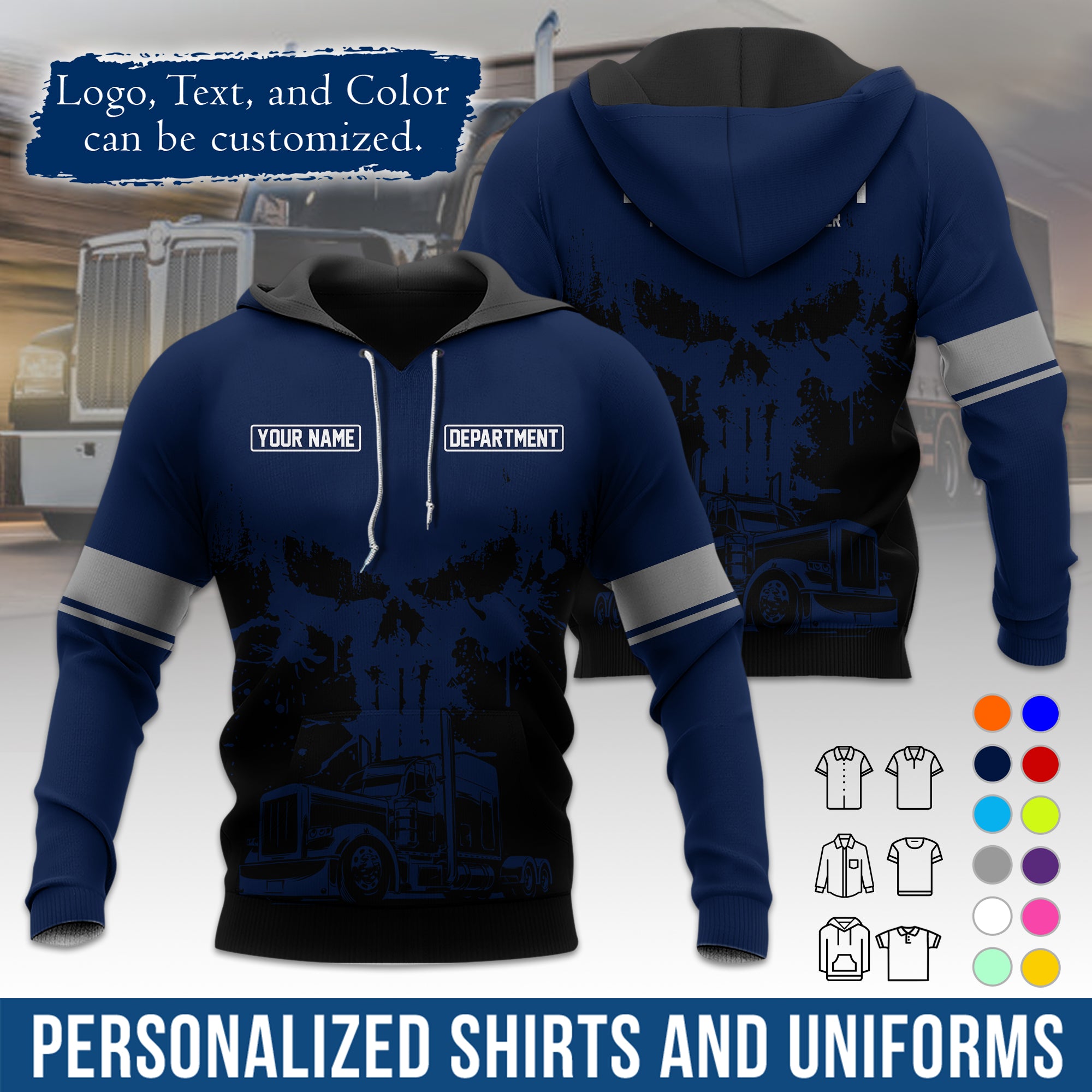 Custom Hoodie Uniform for Semi Truck Drivers, Add Your Company Logo, Text & Phone Number HD04