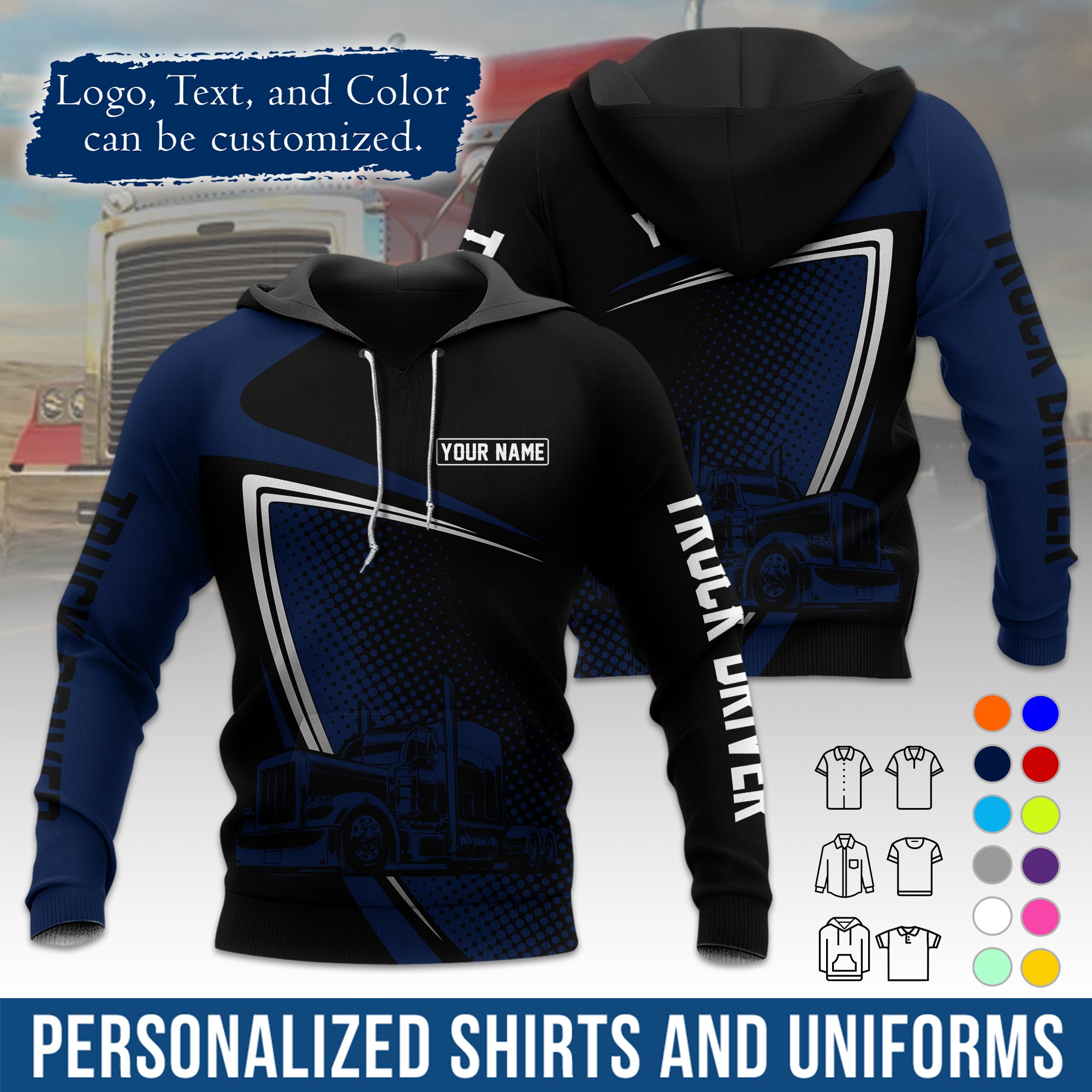 Custom Hoodie Uniform for Semi Truck Drivers, Add Your Company Logo, Text & Phone Number HD02