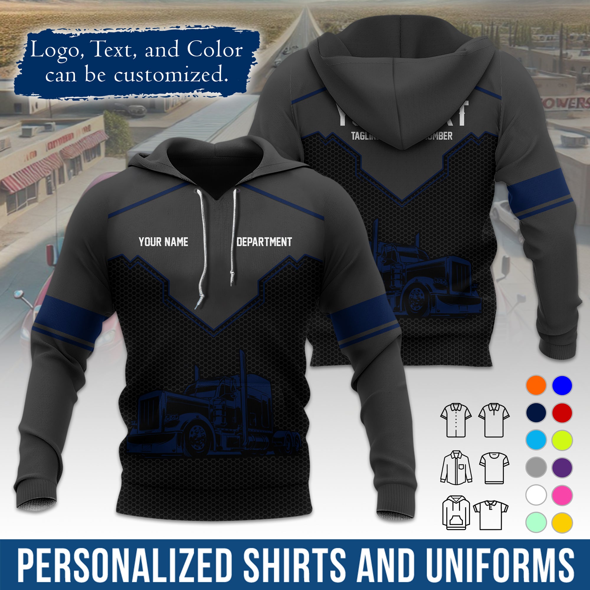 Custom Hoodie Uniform for Semi Truck Drivers, Add Your Company Logo, Text & Phone Number HD08