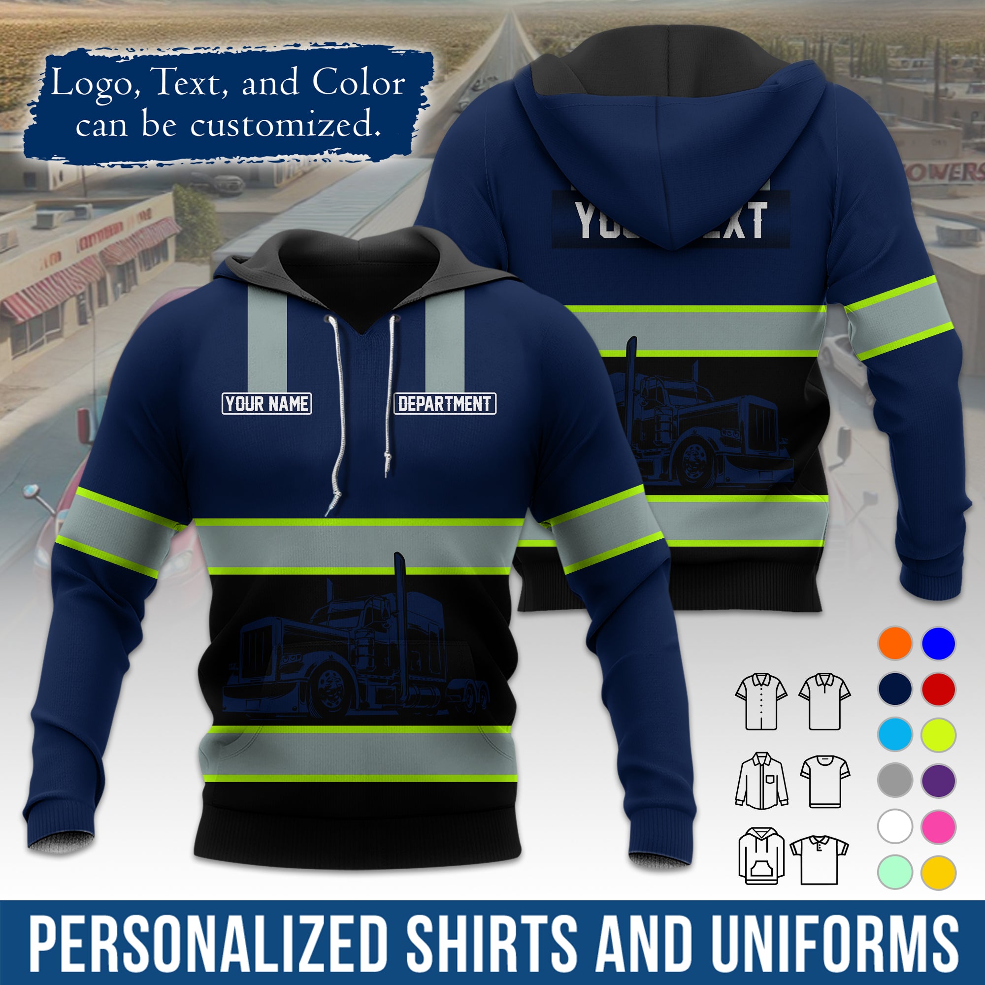 Custom Hoodie Uniform for Semi Truck Drivers, Add Your Company Logo, Text & Phone Number HD09
