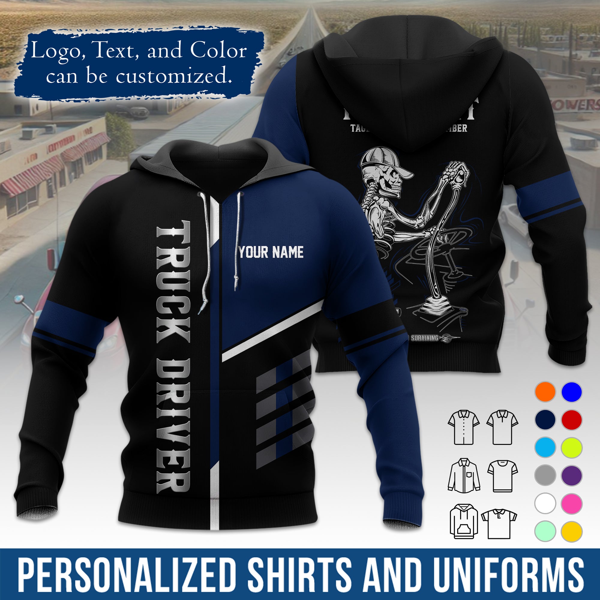 Custom Hoodie Uniform for Semi Truck Drivers, Add Your Company Logo, Text & Phone Number HD07