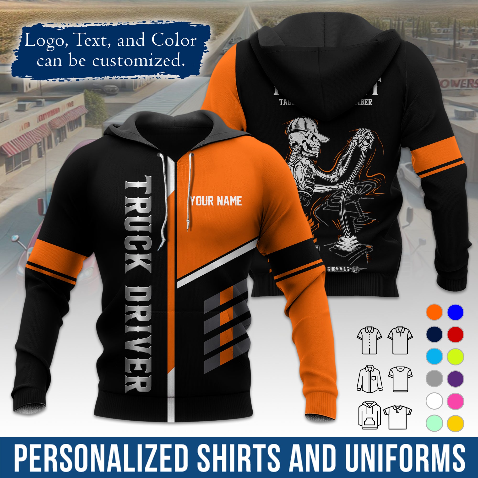 Custom Hoodie Uniform for Semi Truck Drivers, Add Your Company Logo, Text & Phone Number HD07