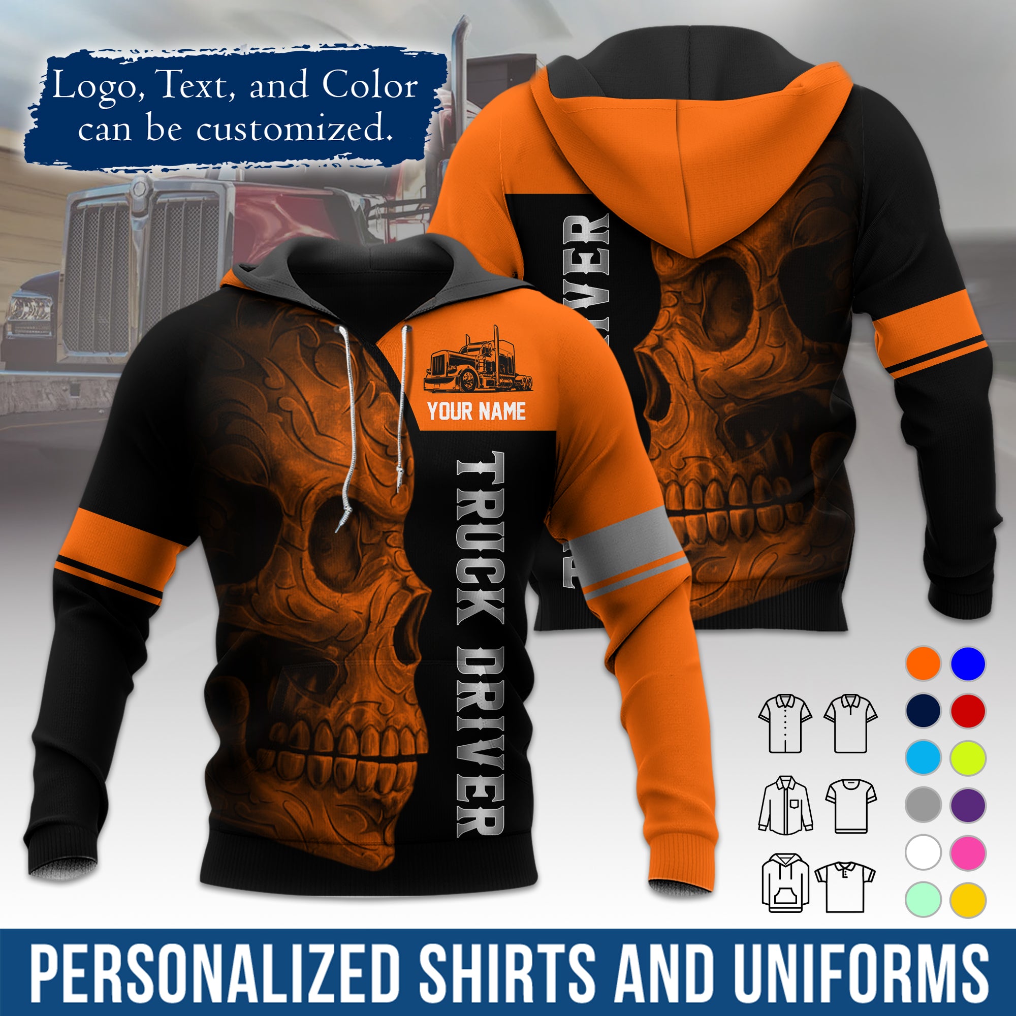 Custom Hoodie Uniform for Semi Truck Drivers, Add Your Company Logo, Text & Phone Number HD06