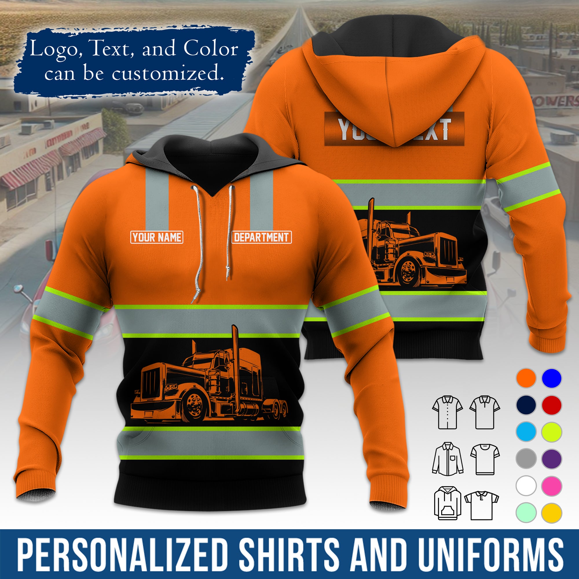 Custom Hoodie Uniform for Semi Truck Drivers, Add Your Company Logo, Text & Phone Number HD09