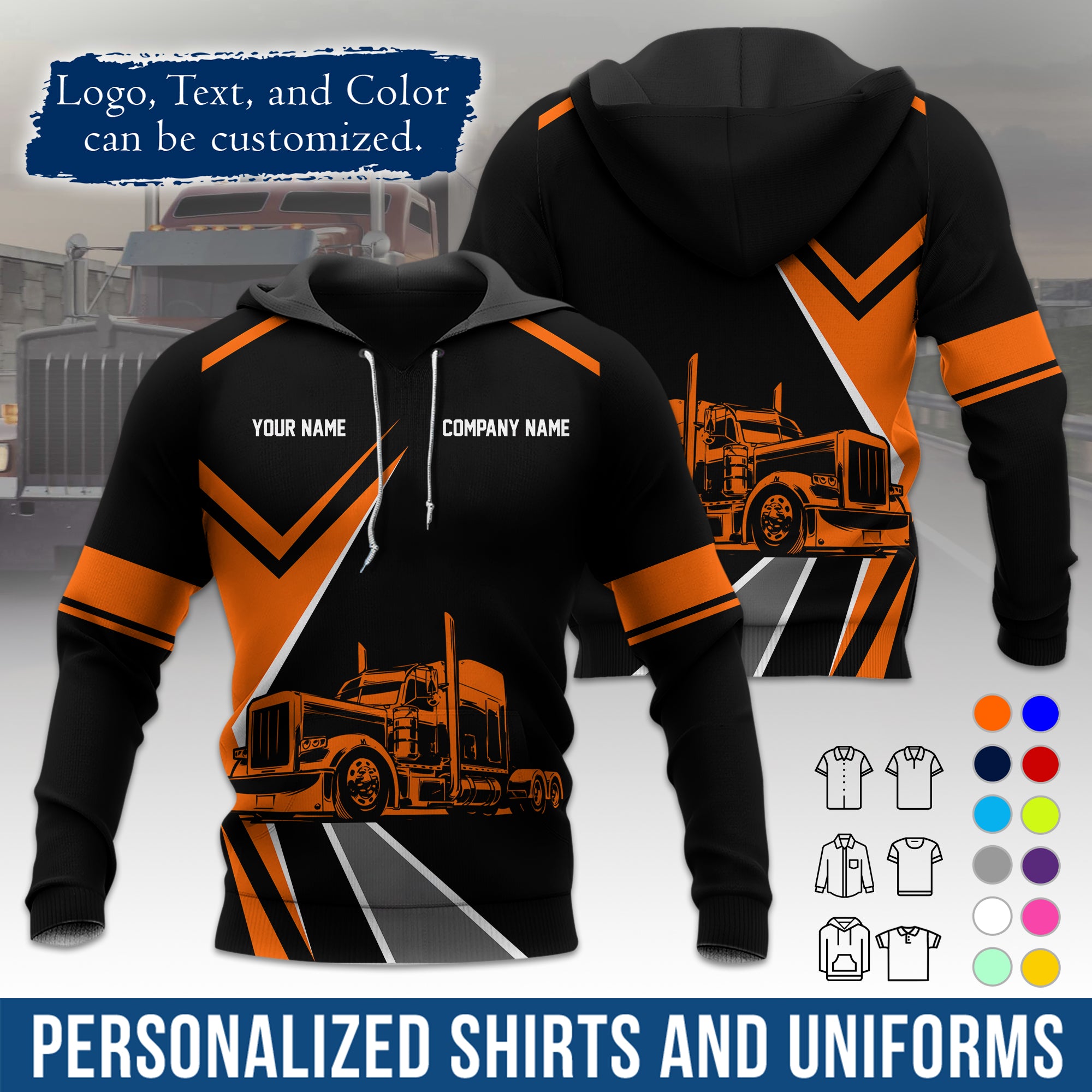 Custom Hoodie Uniform for Semi Truck Drivers, Add Your Company Logo, Text & Phone Number HD05