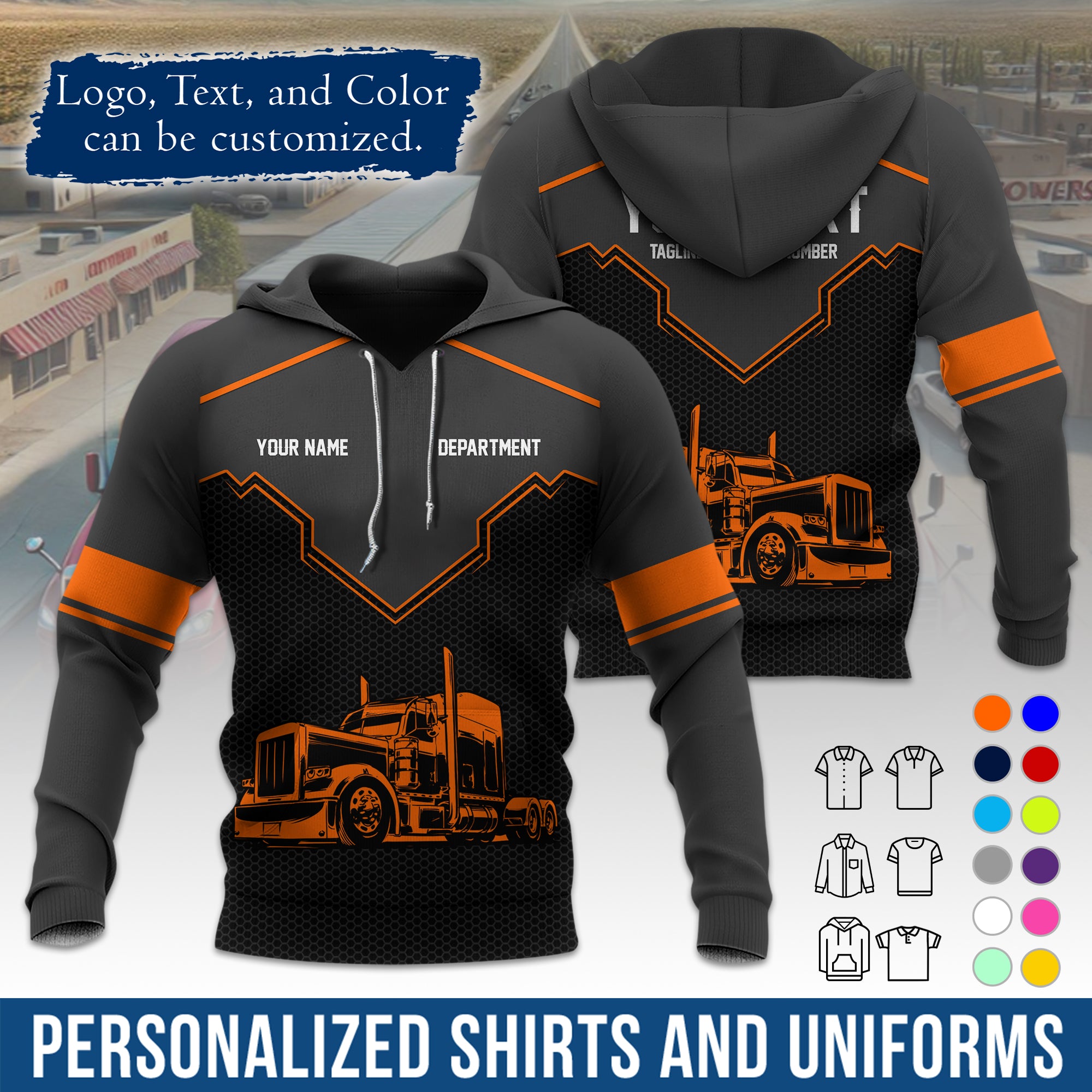 Custom Hoodie Uniform for Semi Truck Drivers, Add Your Company Logo, Text & Phone Number HD08