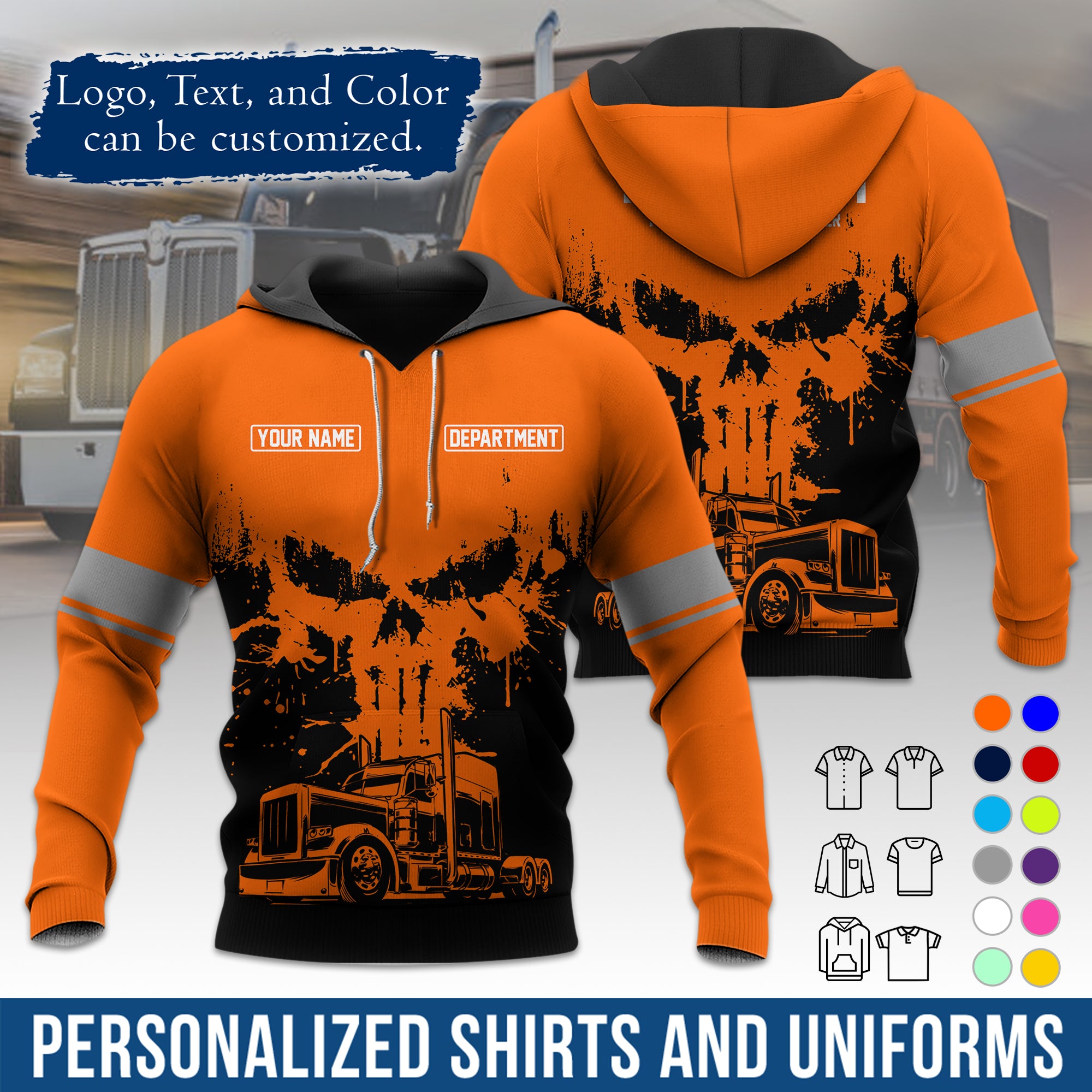 Custom Hoodie Uniform for Semi Truck Drivers, Add Your Company Logo, Text & Phone Number HD04