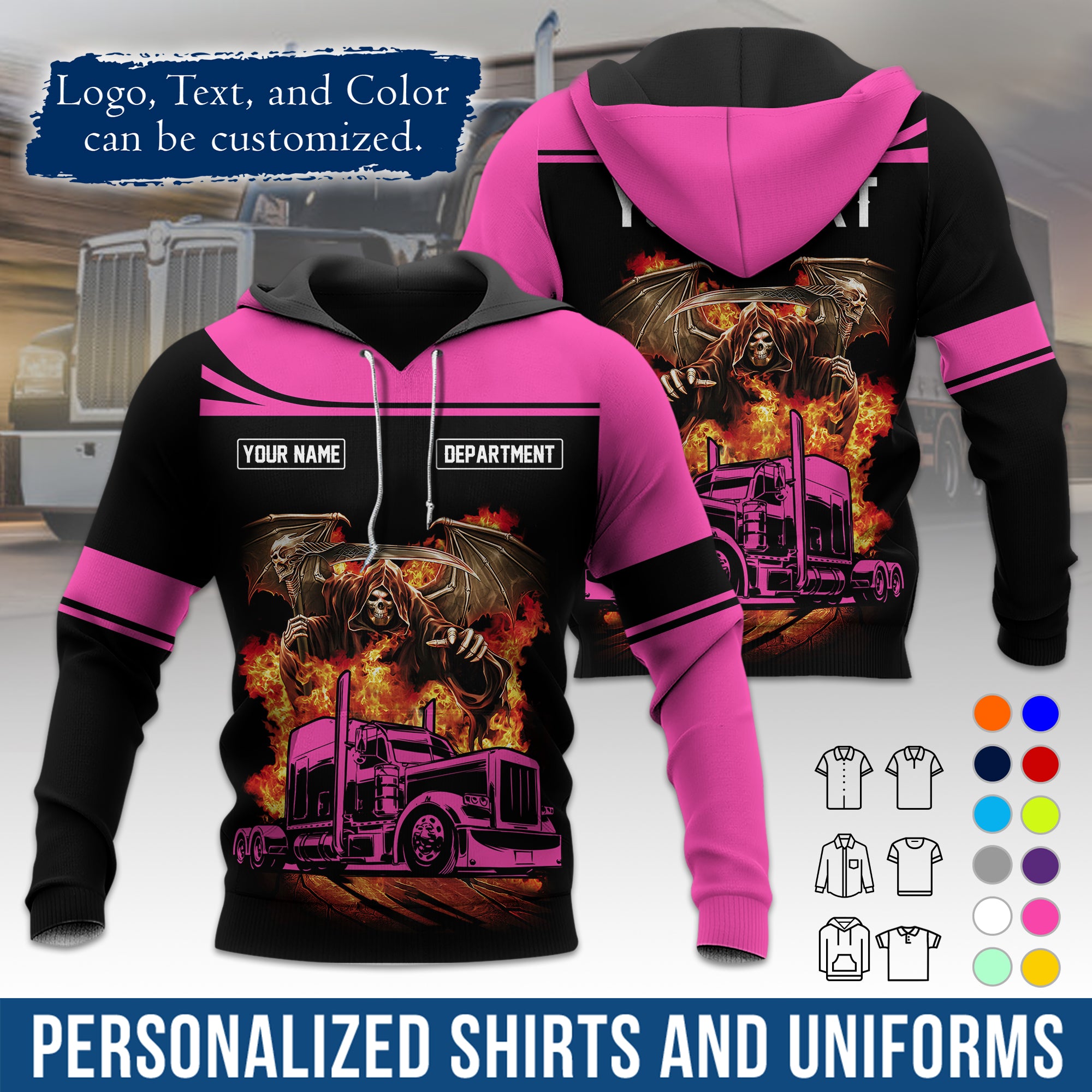 Custom Hoodie Uniform for Semi Truck Drivers, Add Your Company Logo, Text & Phone Number HD01