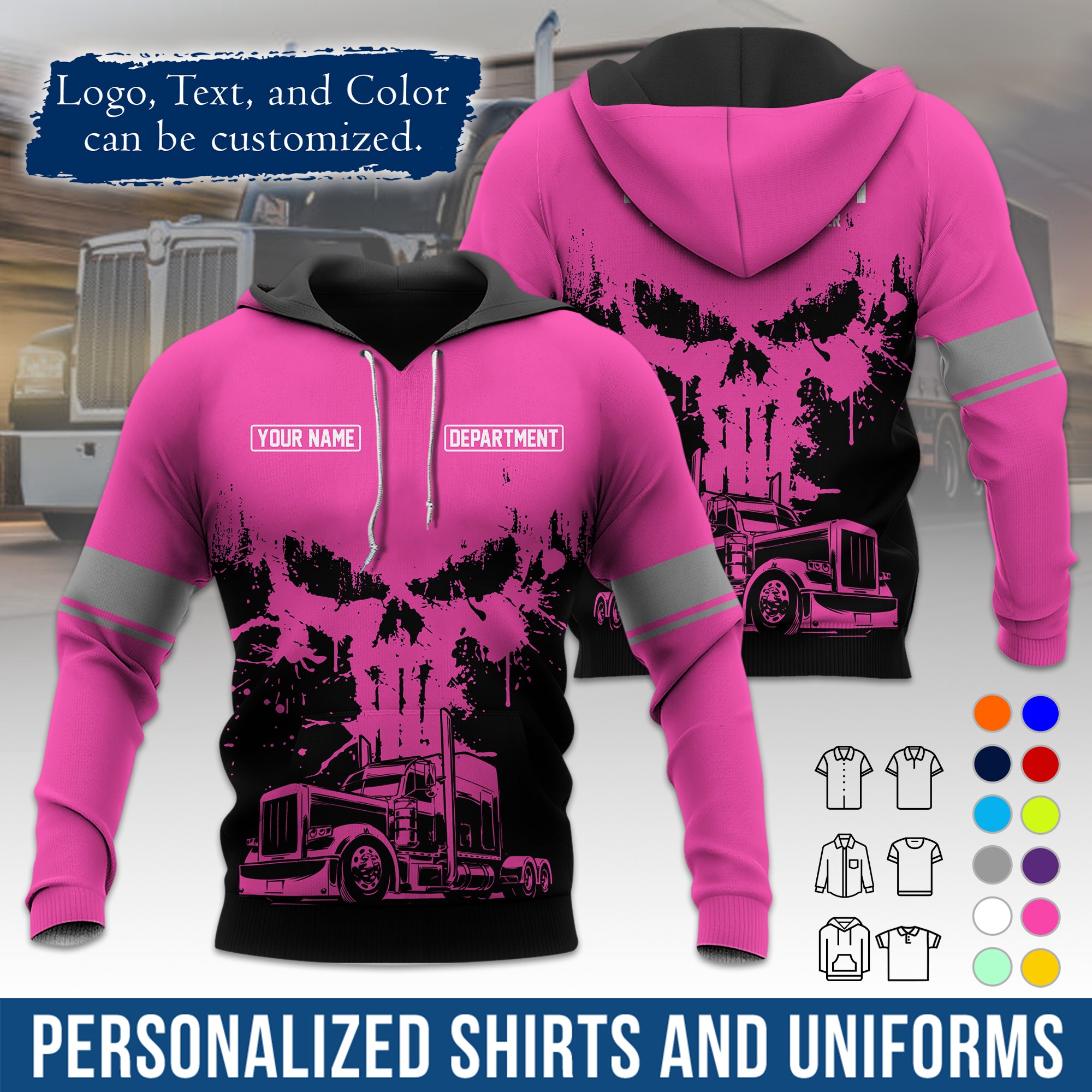 Custom Hoodie Uniform for Semi Truck Drivers, Add Your Company Logo, Text & Phone Number HD04