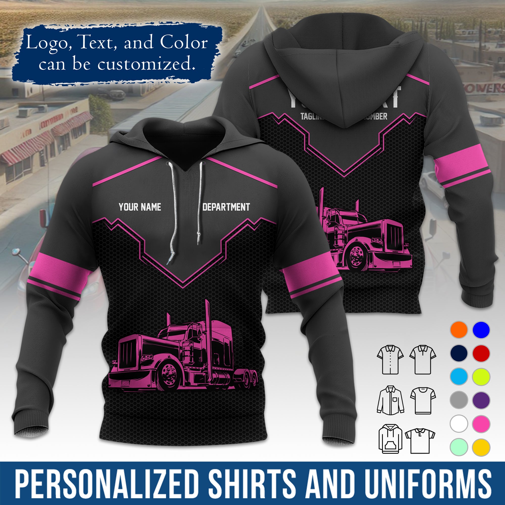 Custom Hoodie Uniform for Semi Truck Drivers, Add Your Company Logo, Text & Phone Number HD08