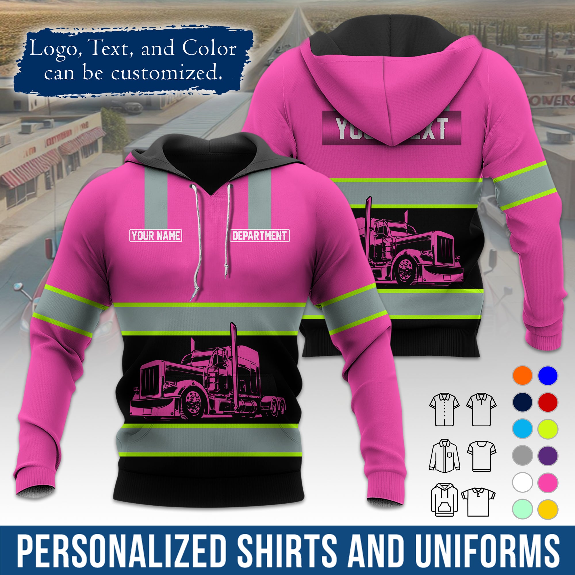 Custom Hoodie Uniform for Semi Truck Drivers, Add Your Company Logo, Text & Phone Number HD09