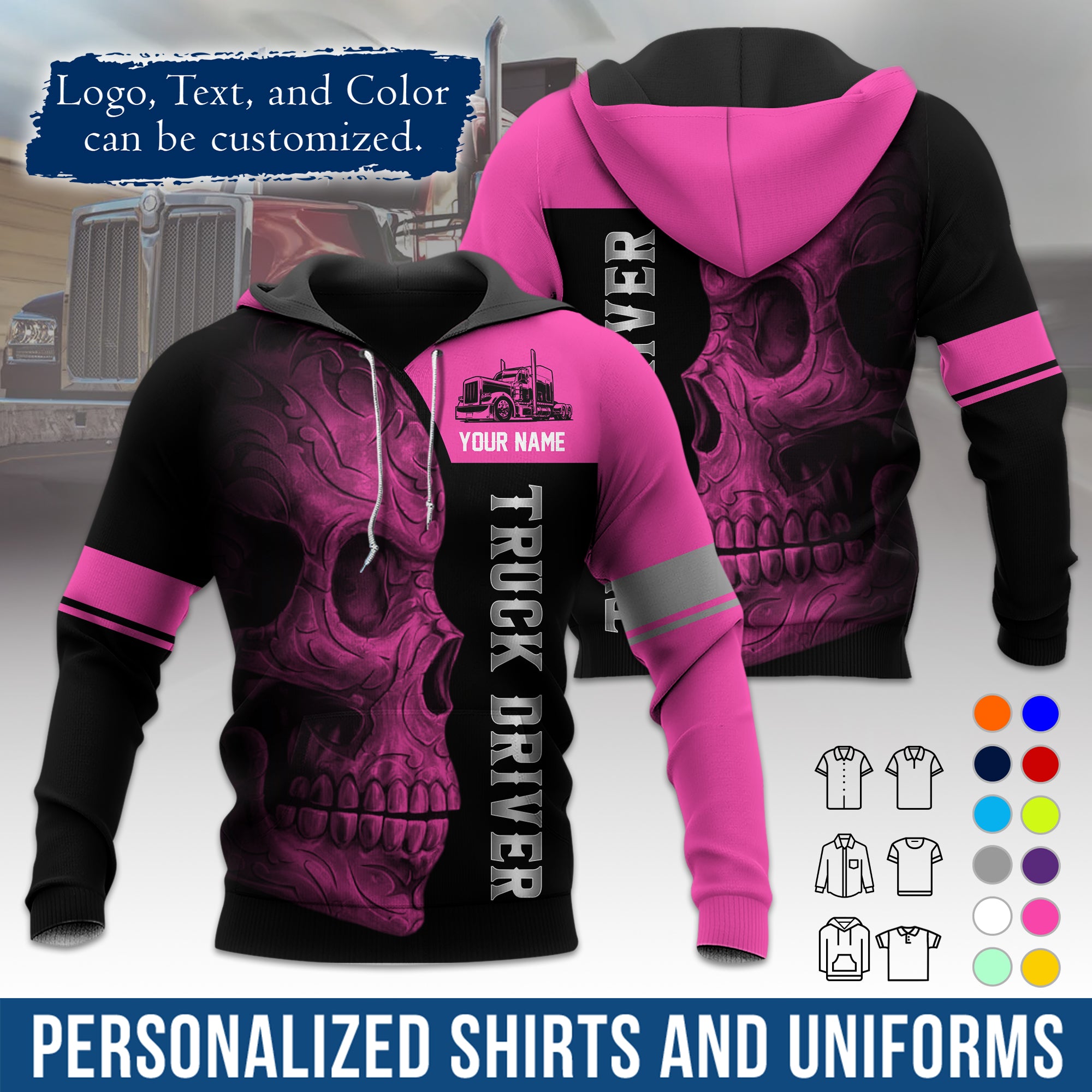Custom Hoodie Uniform for Semi Truck Drivers, Add Your Company Logo, Text & Phone Number HD06