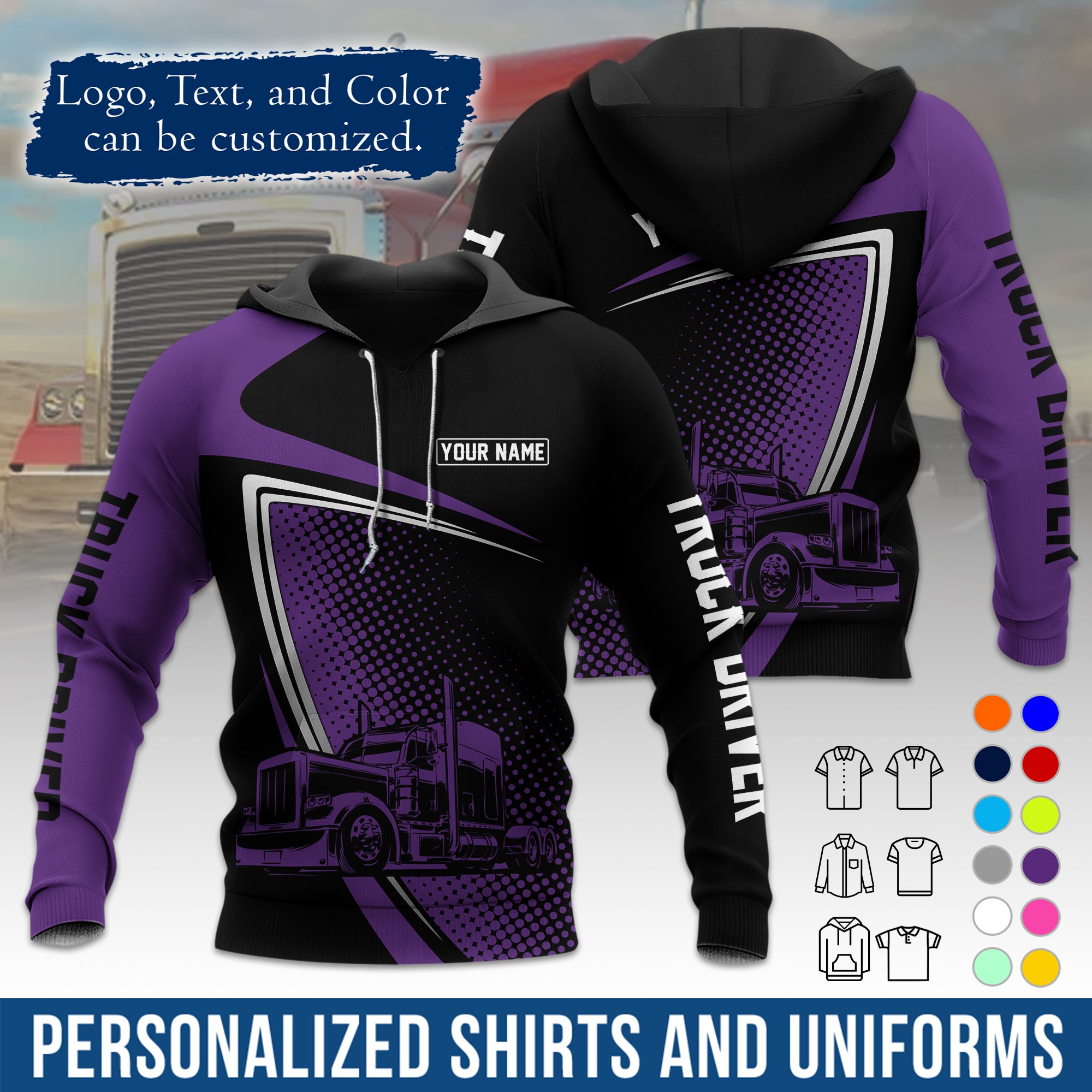 Custom Hoodie Uniform for Semi Truck Drivers, Add Your Company Logo, Text & Phone Number HD02