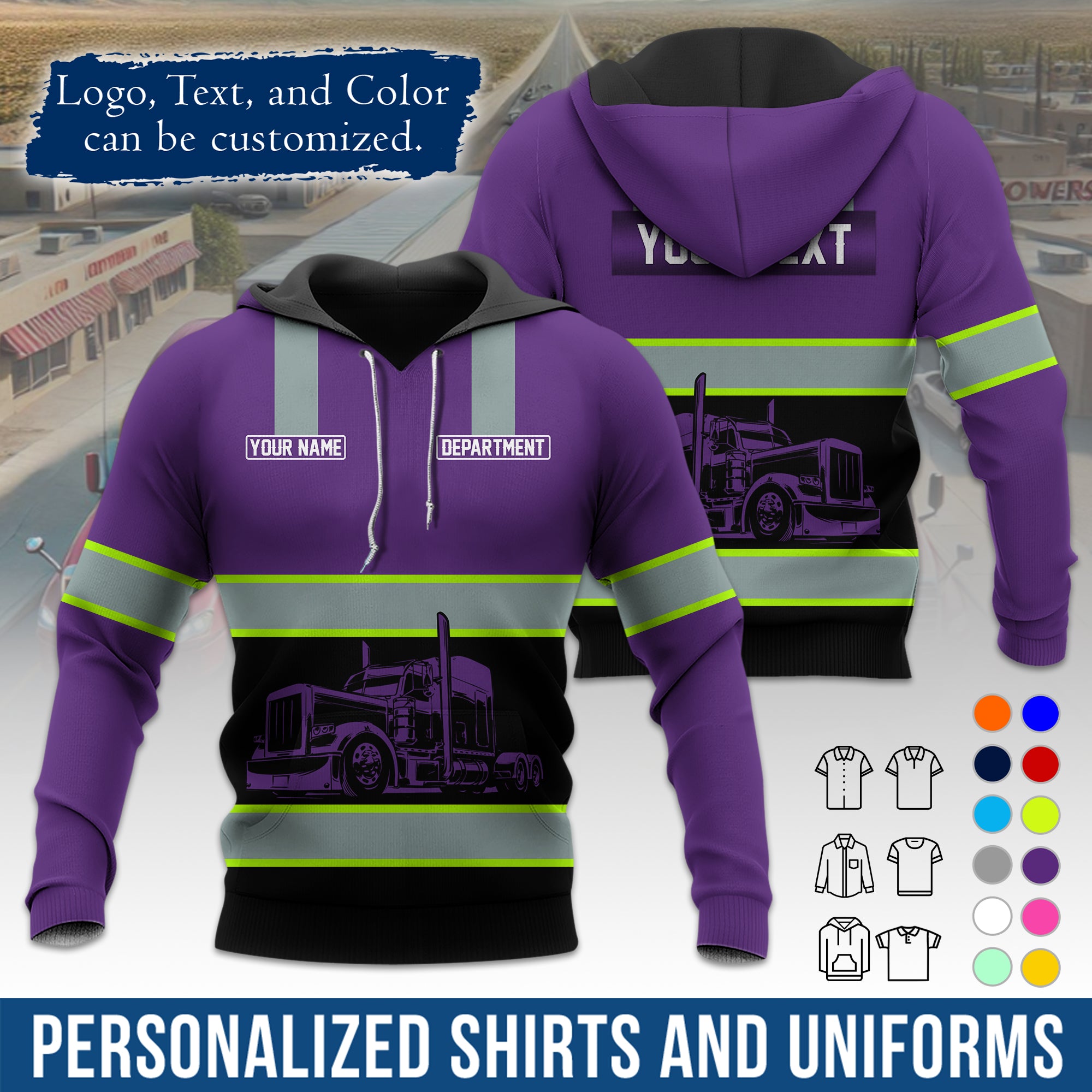 Custom Hoodie Uniform for Semi Truck Drivers, Add Your Company Logo, Text & Phone Number HD09