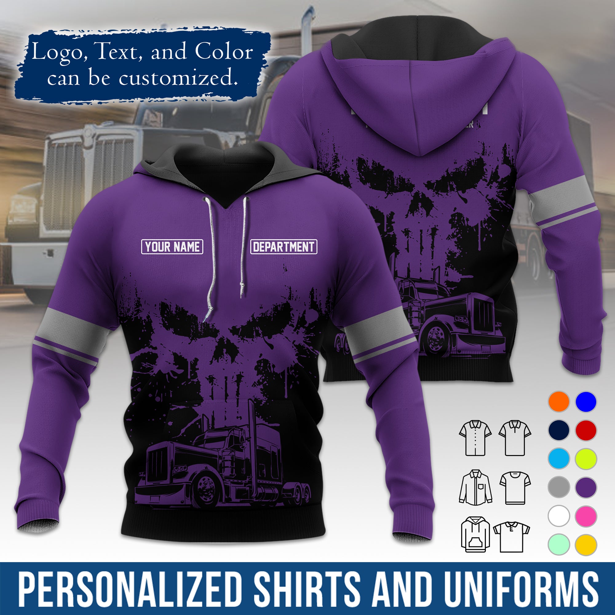 Custom Hoodie Uniform for Semi Truck Drivers, Add Your Company Logo, Text & Phone Number HD04