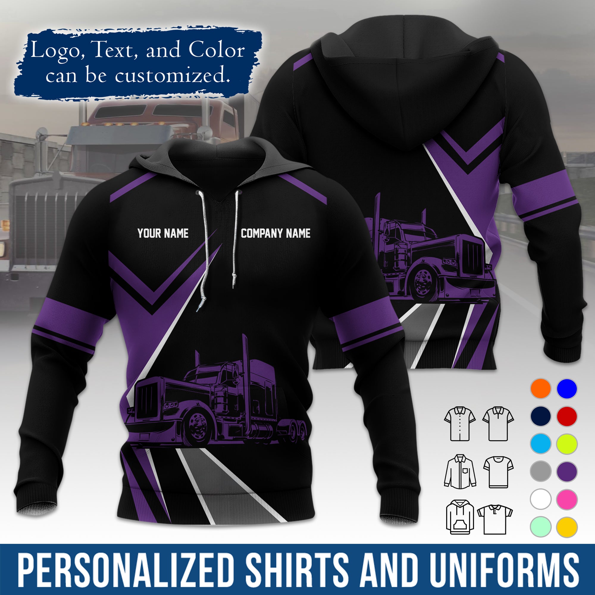 Custom Hoodie Uniform for Semi Truck Drivers, Add Your Company Logo, Text & Phone Number HD05