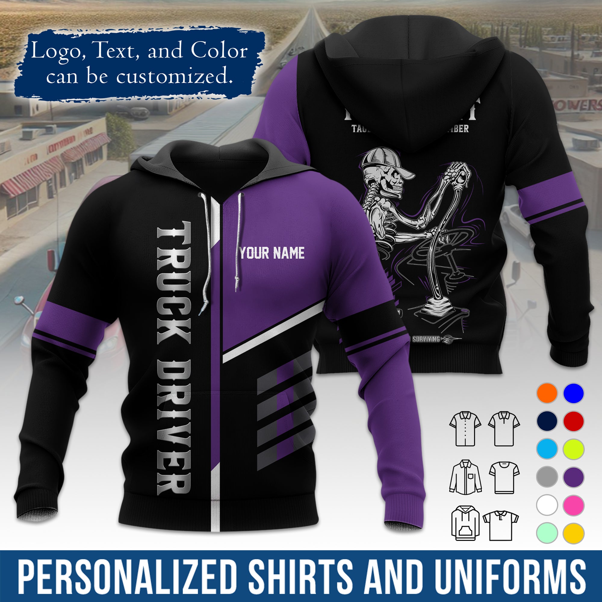 Custom Hoodie Uniform for Semi Truck Drivers, Add Your Company Logo, Text & Phone Number HD07