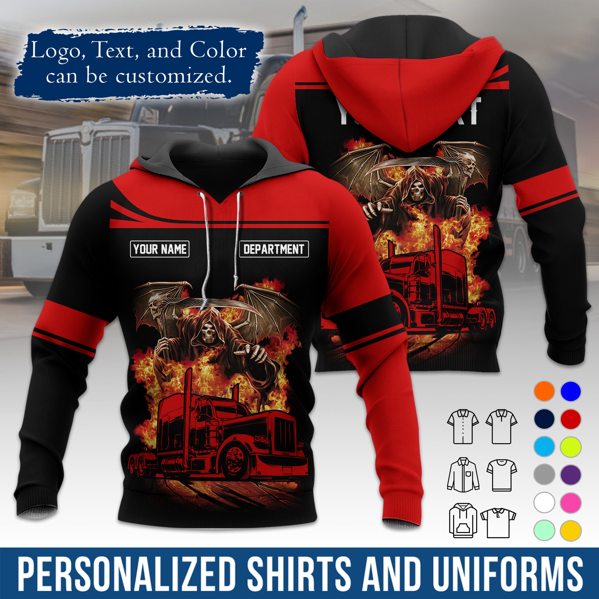 Custom Hoodie Uniform for Semi Truck Drivers, Add Your Company Logo, Text & Phone Number HD01