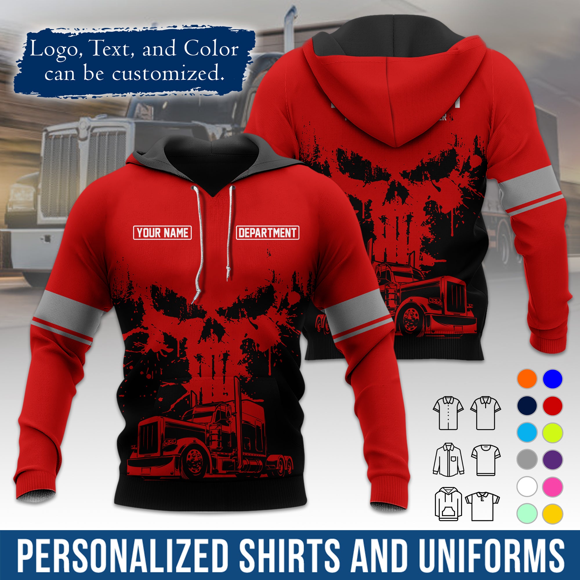 Custom Hoodie Uniform for Semi Truck Drivers, Add Your Company Logo, Text & Phone Number HD04