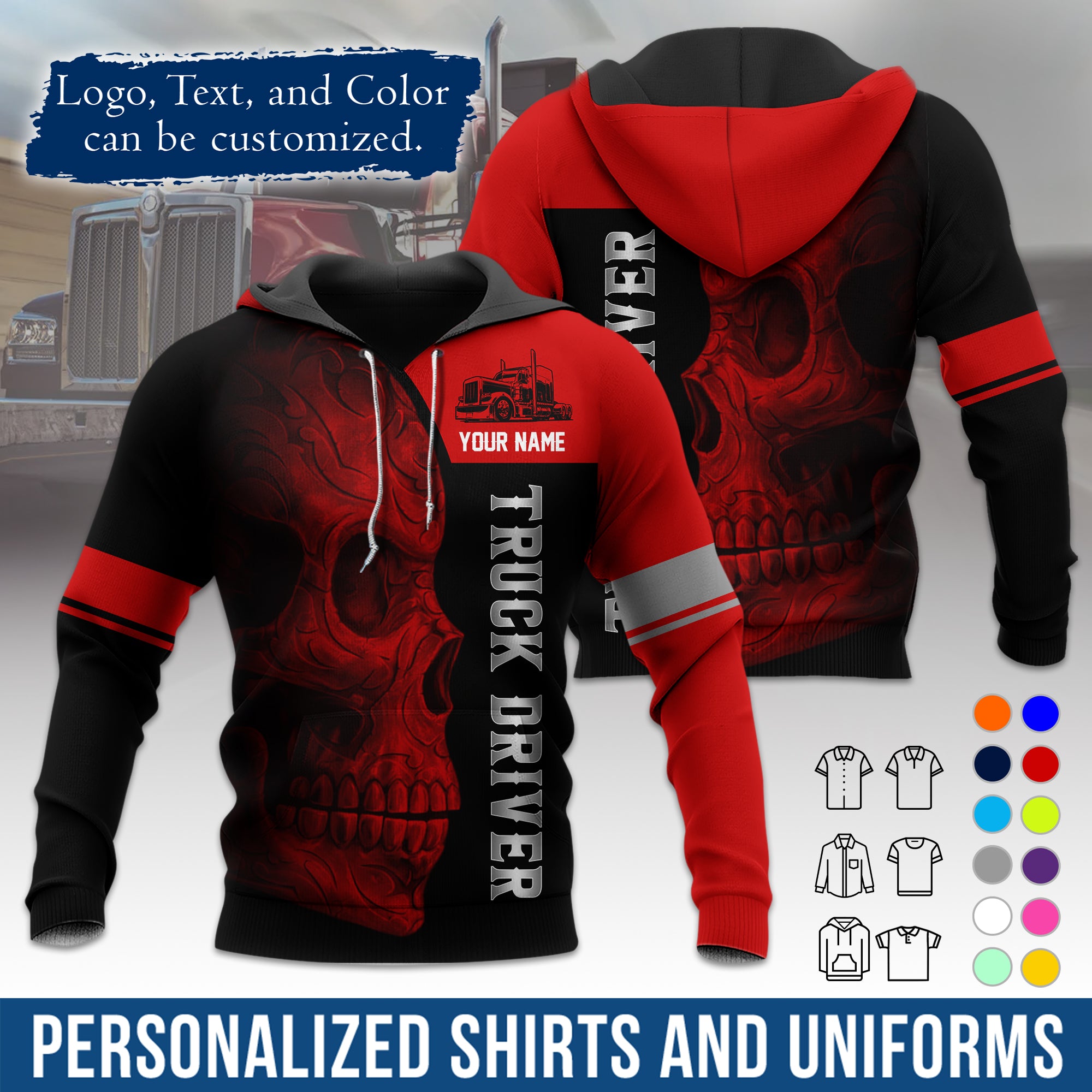 Custom Hoodie Uniform for Semi Truck Drivers, Add Your Company Logo, Text & Phone Number HD06