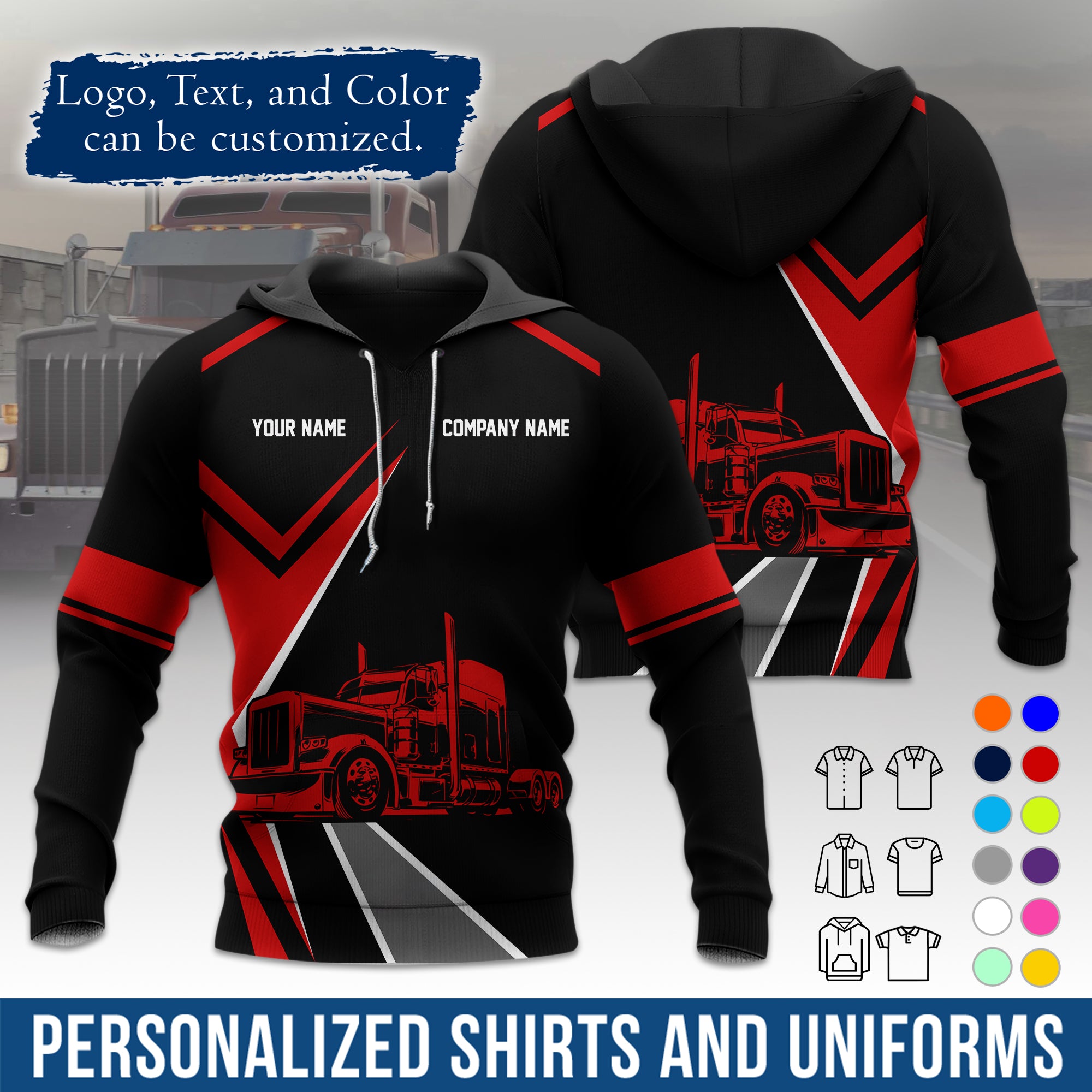 Custom Hoodie Uniform for Semi Truck Drivers, Add Your Company Logo, Text & Phone Number HD05