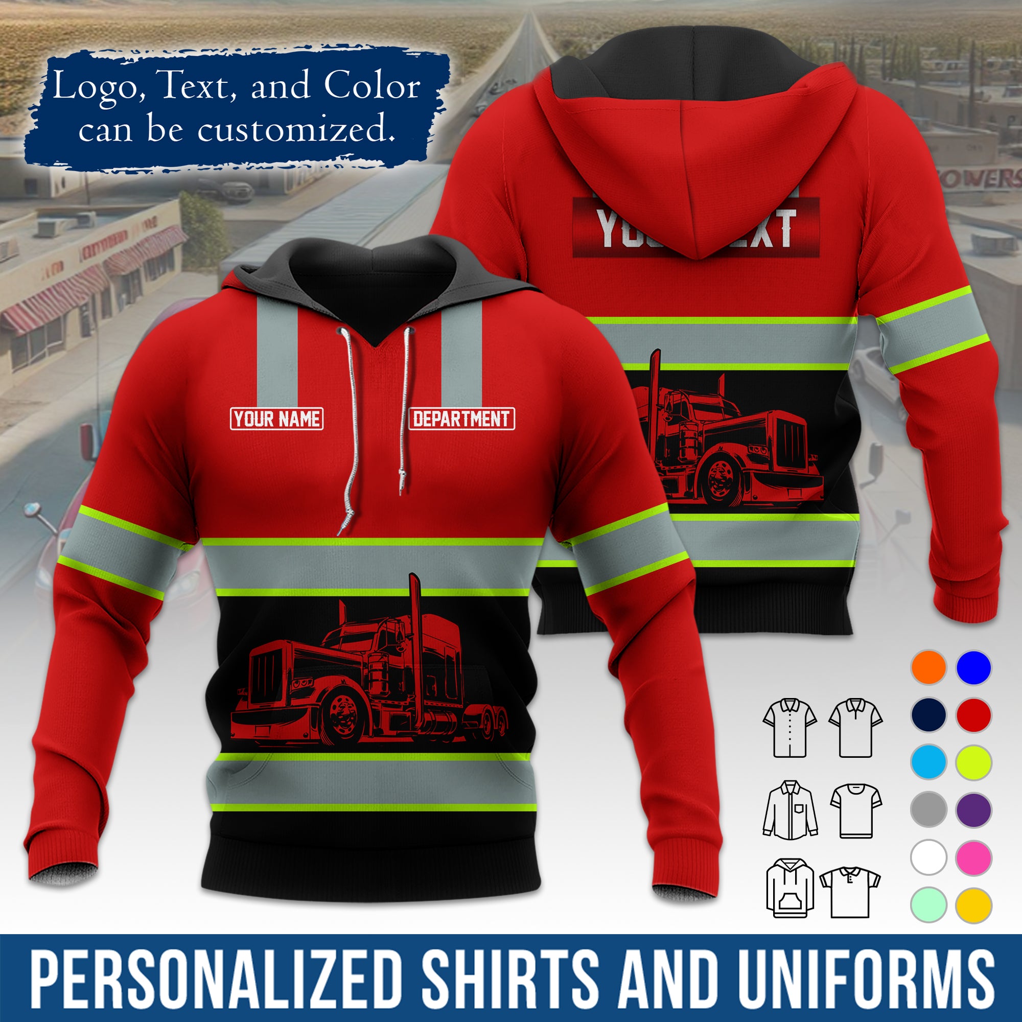 Custom Hoodie Uniform for Semi Truck Drivers, Add Your Company Logo, Text & Phone Number HD09