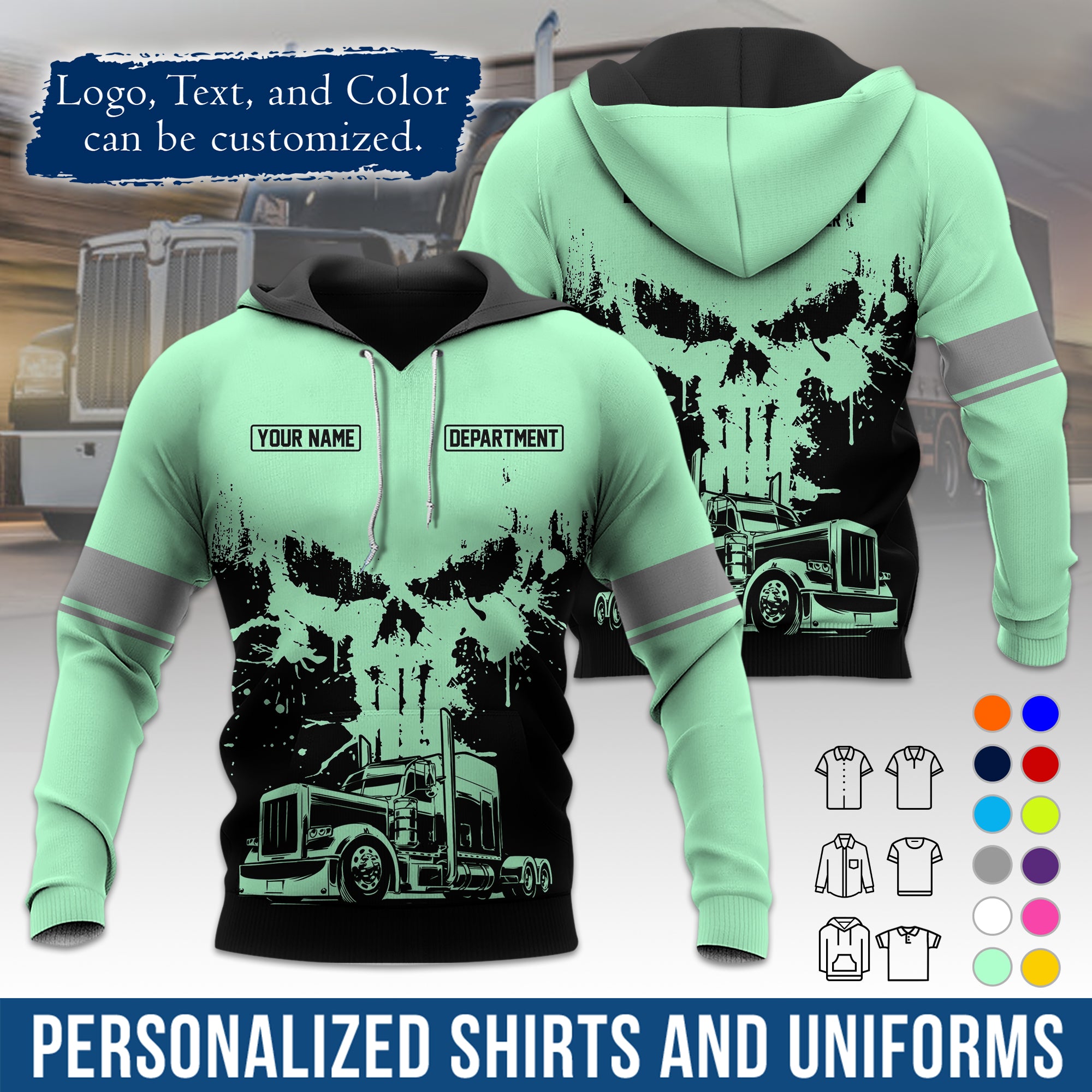 Custom Hoodie Uniform for Semi Truck Drivers, Add Your Company Logo, Text & Phone Number HD04