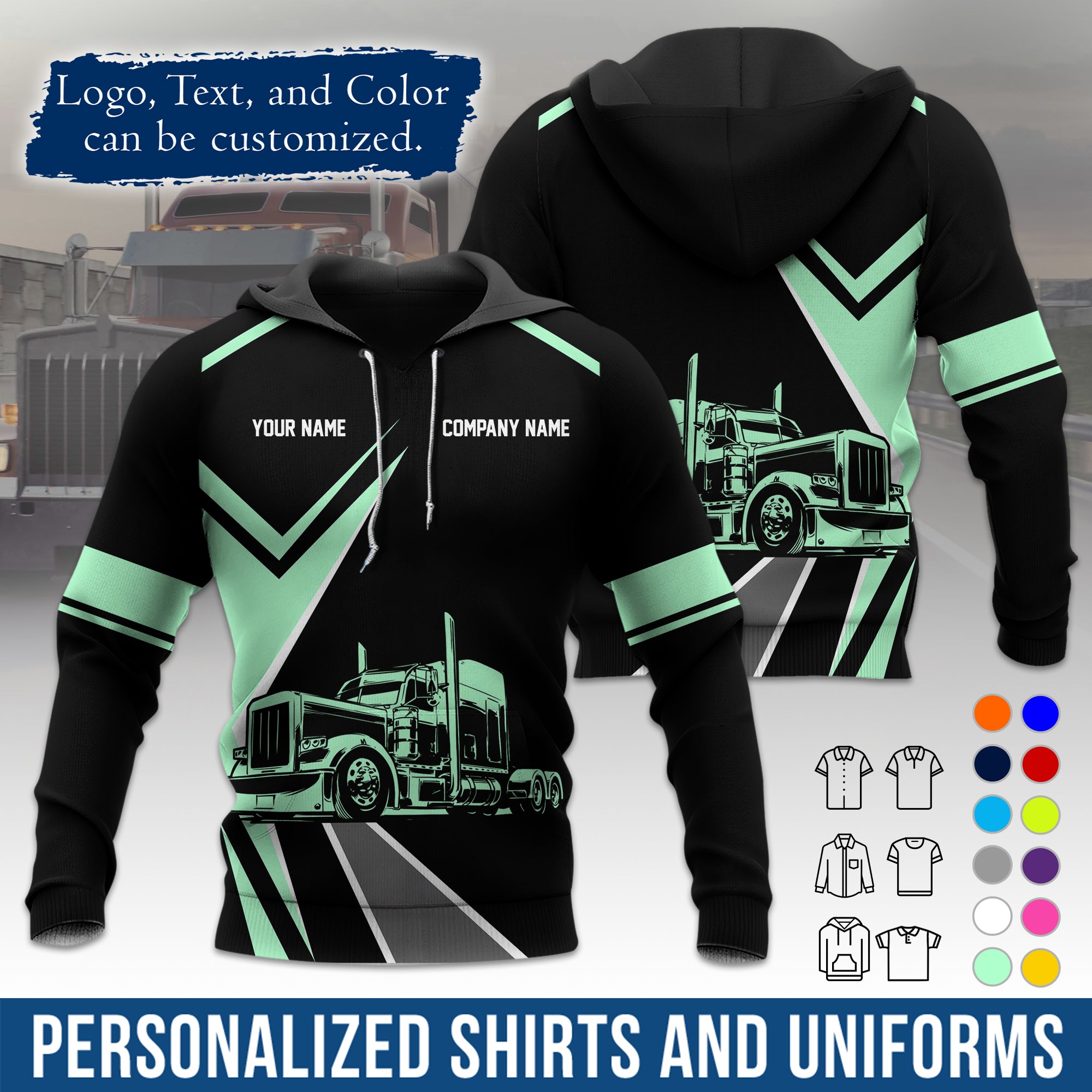 Custom Hoodie Uniform for Semi Truck Drivers, Add Your Company Logo, Text & Phone Number HD05