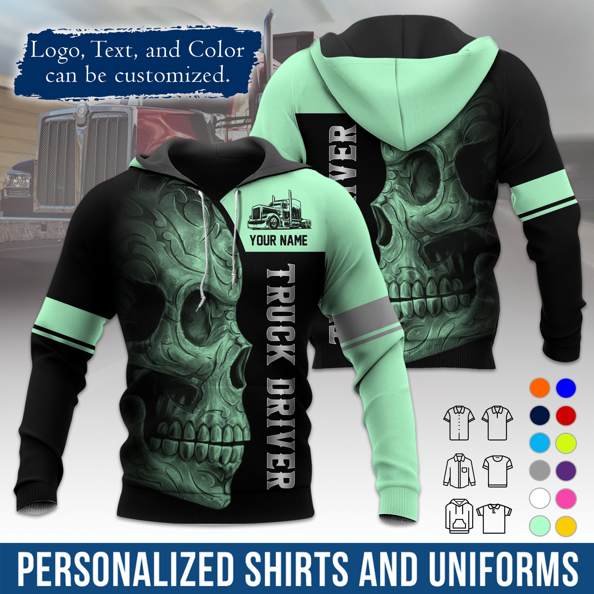Custom Hoodie Uniform for Semi Truck Drivers, Add Your Company Logo, Text & Phone Number HD06