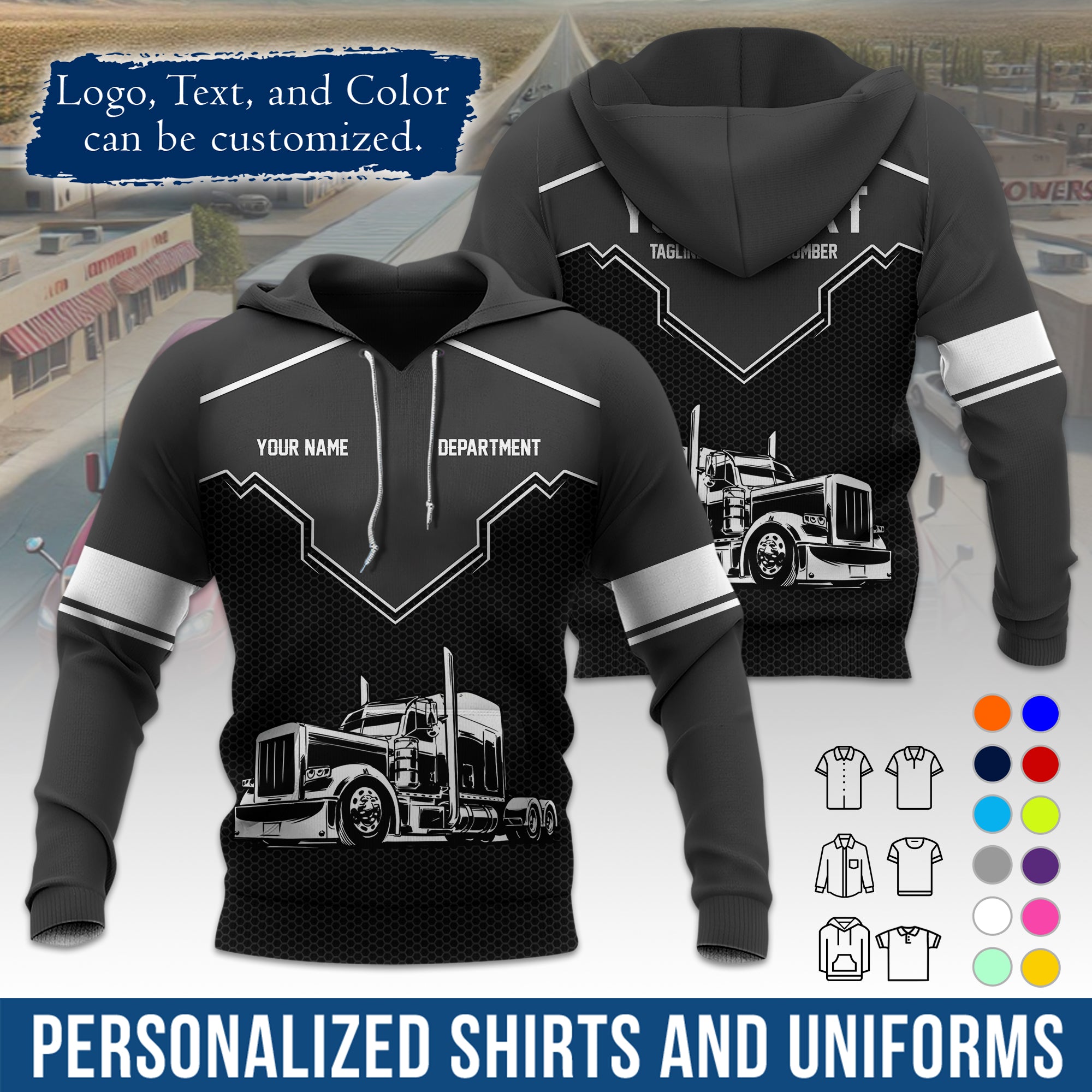 Custom Hoodie Uniform for Semi Truck Drivers, Add Your Company Logo, Text & Phone Number HD08