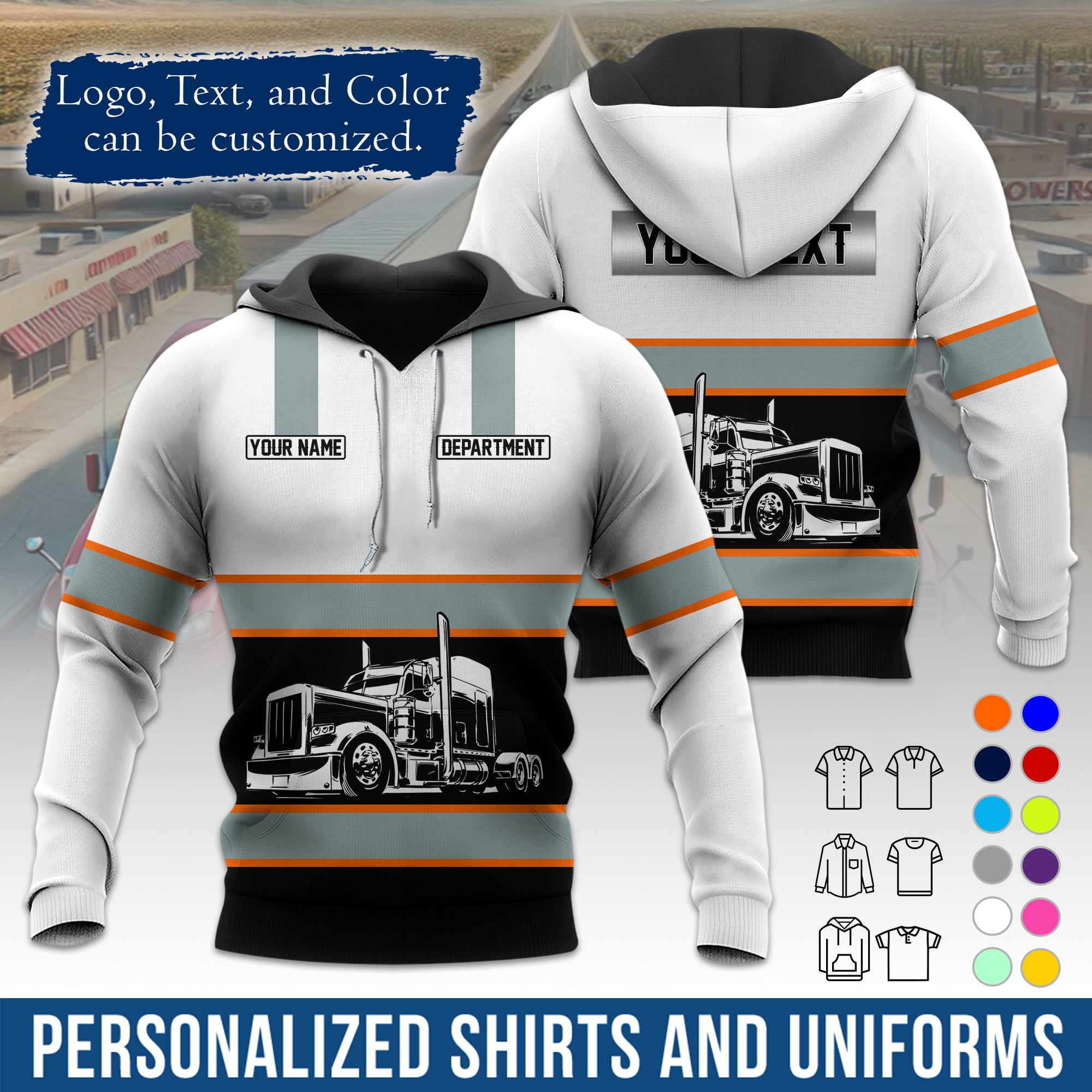 Custom Hoodie Uniform for Semi Truck Drivers, Add Your Company Logo, Text & Phone Number HD09